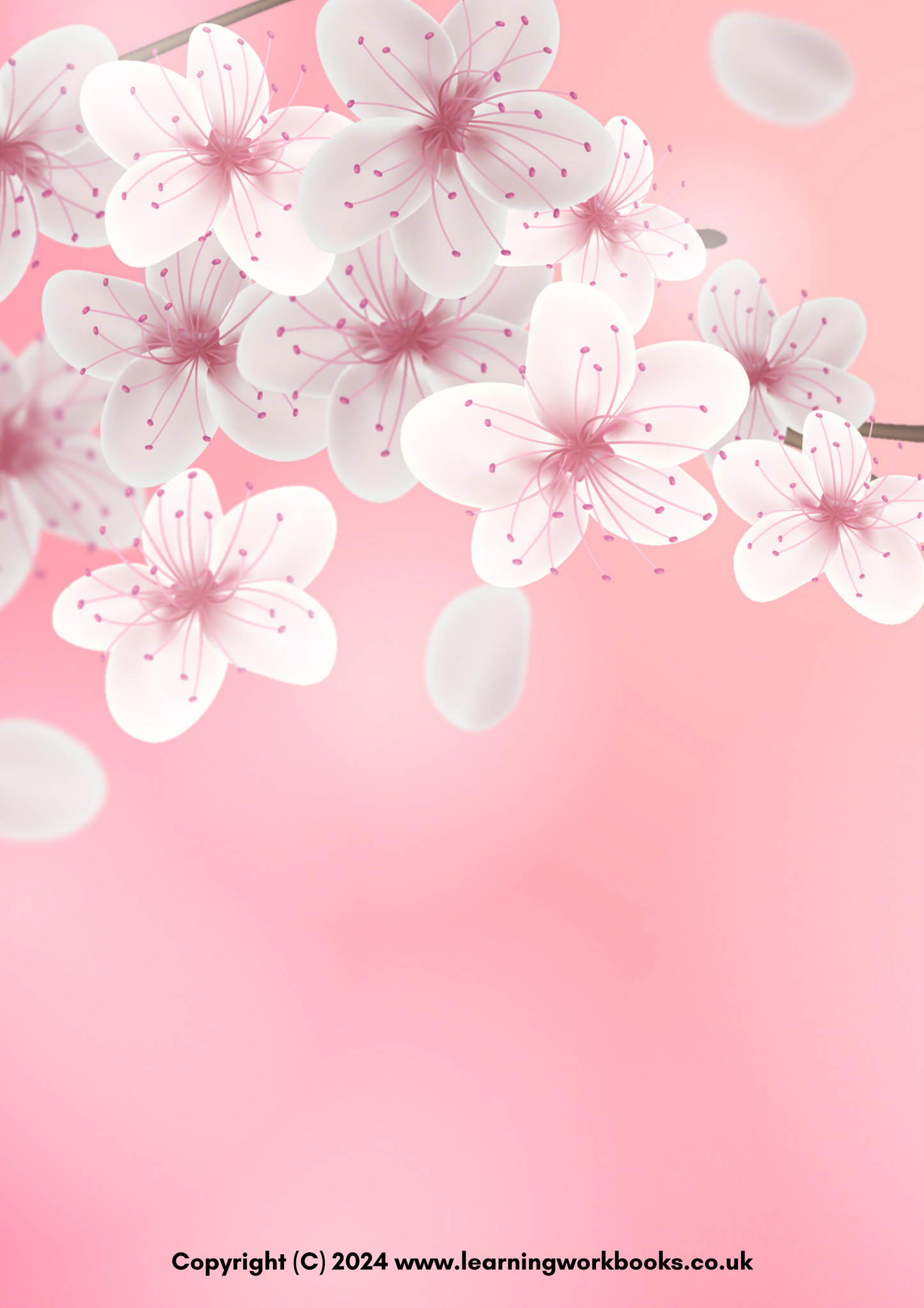 White Flowers with Pink Background A4 Lined Notebook (downloadable digital product)