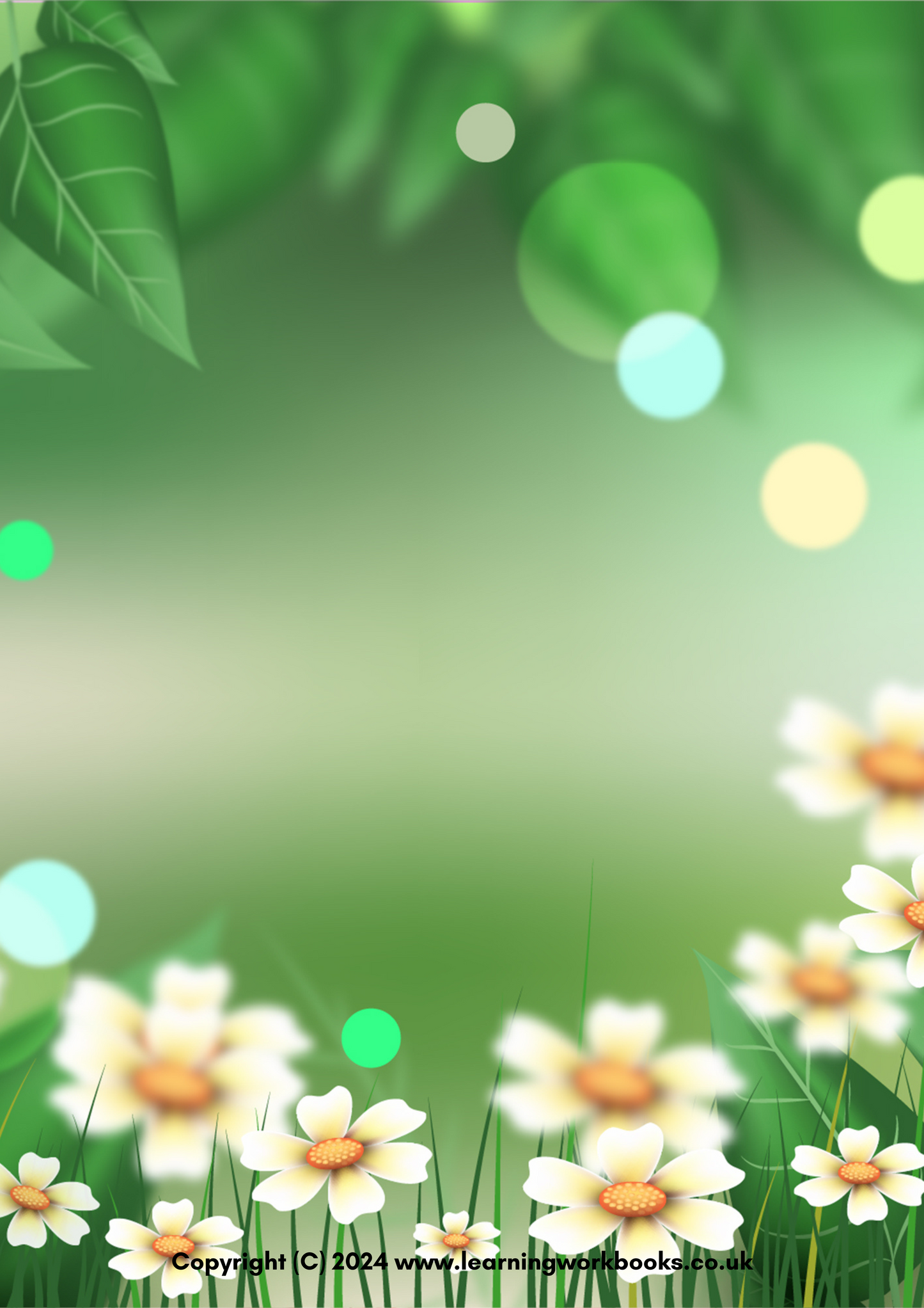 White Flowers with Green Background A4 Lined Notebook (downloadable digital product)