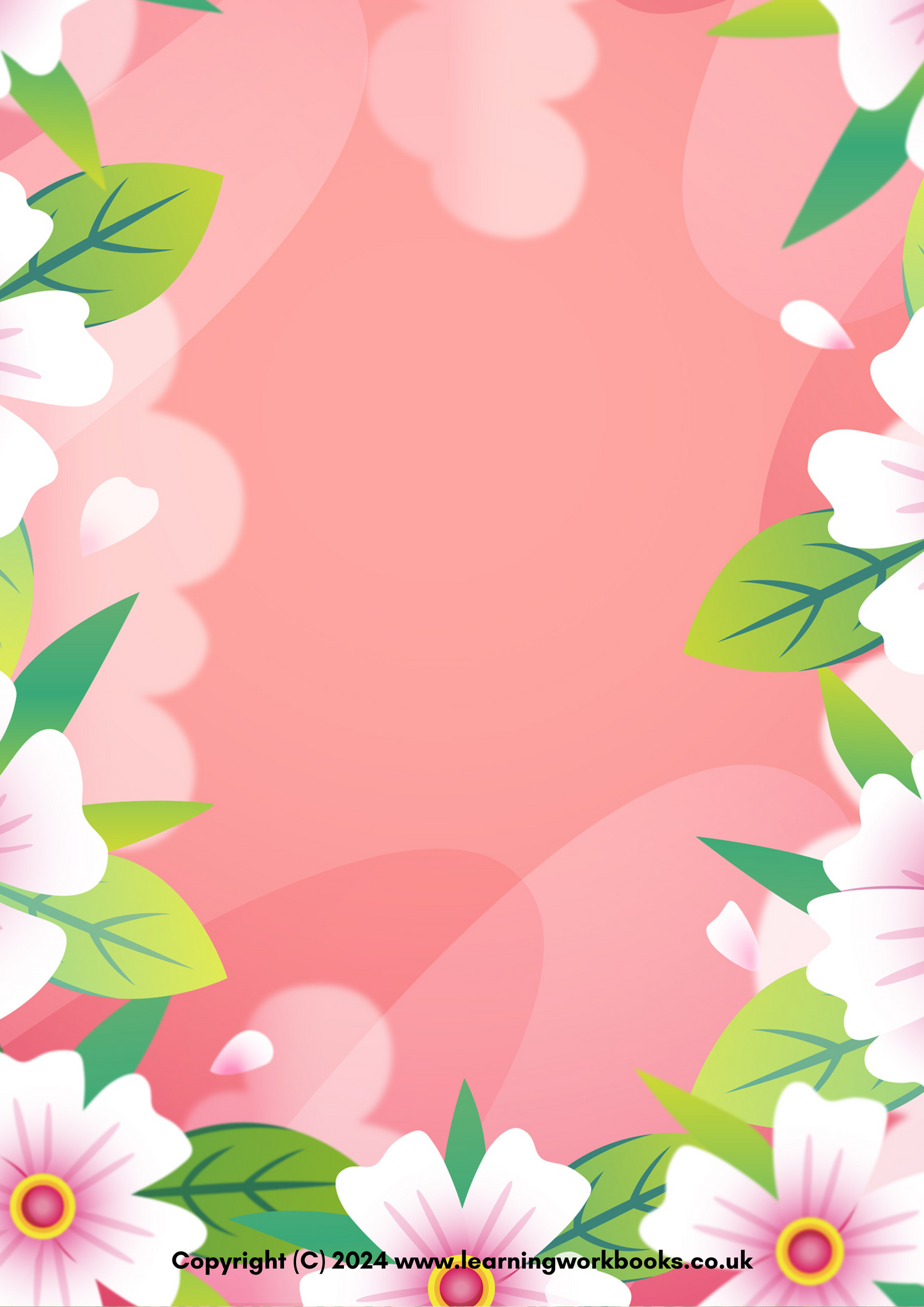 White Flowers with Green Leaves A4 Lined Notebook (downloadable digital product)