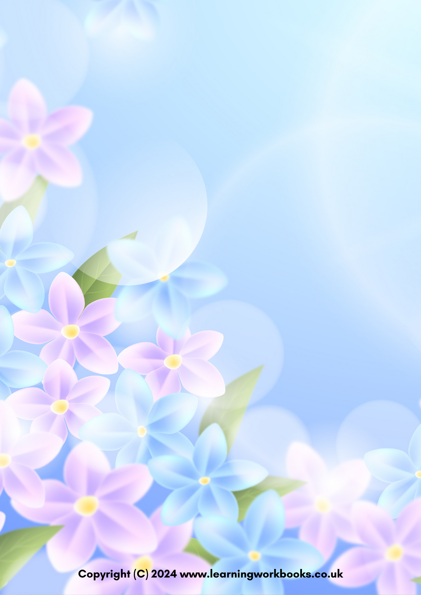 Blue and Purple Flowers A4 Lined Notebook (downloadable digital product)