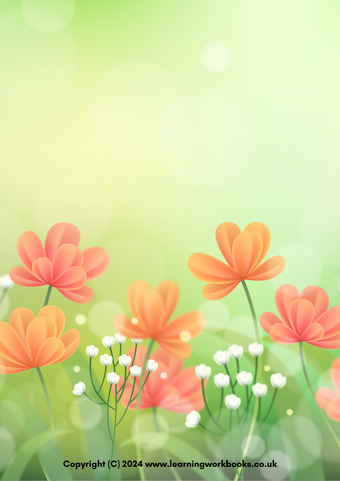 Orange Flowers with Green Background A4 Lined Notebook (downloadable digital product)