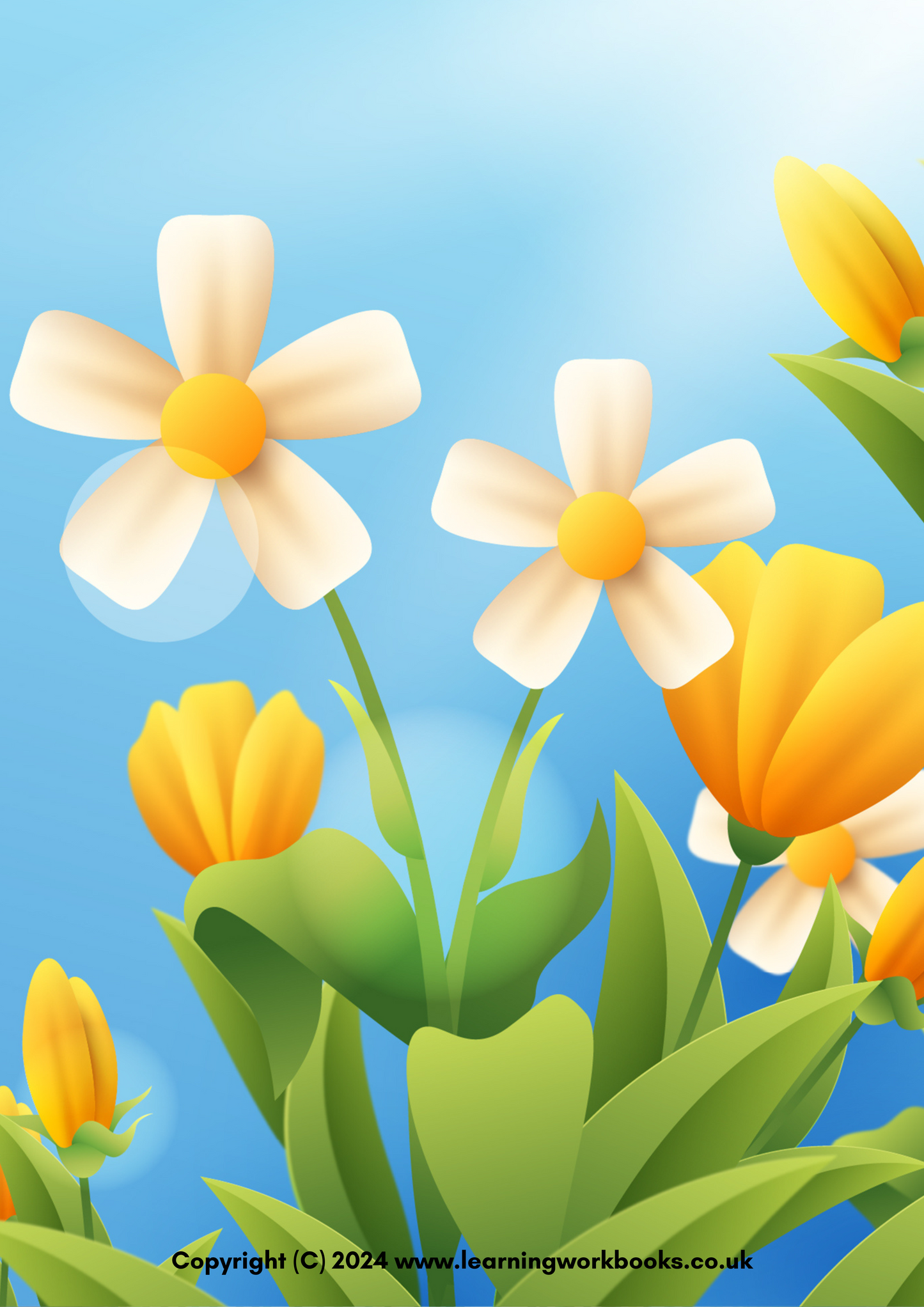 White and Yellow Flowers A4 Lined Notebook (downloadable digital product)