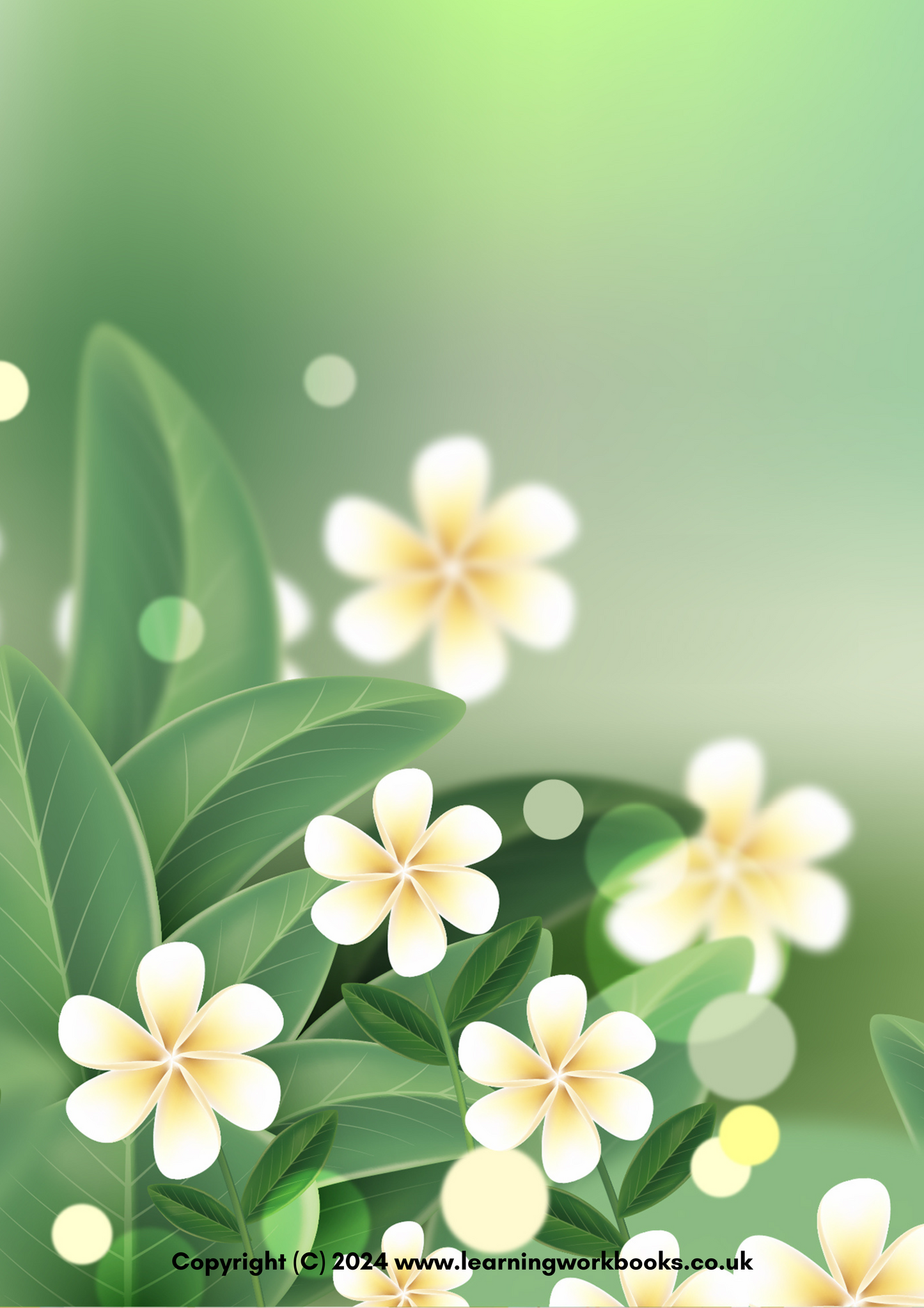 White Flowers with Green Leaves A4 Lined Notebook (downloadable digital product)