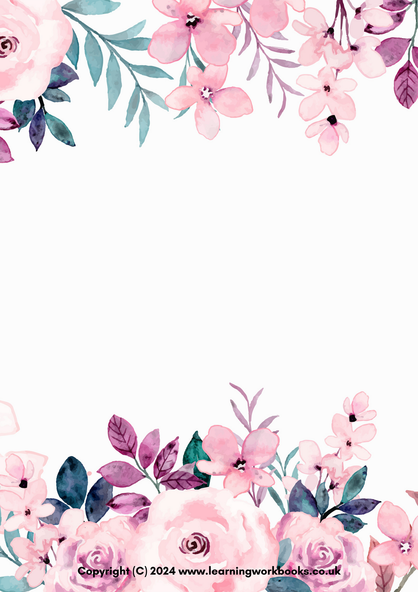 Pink Flowers Purple Leaves A4 Lined Notebook (downloadable digital product)