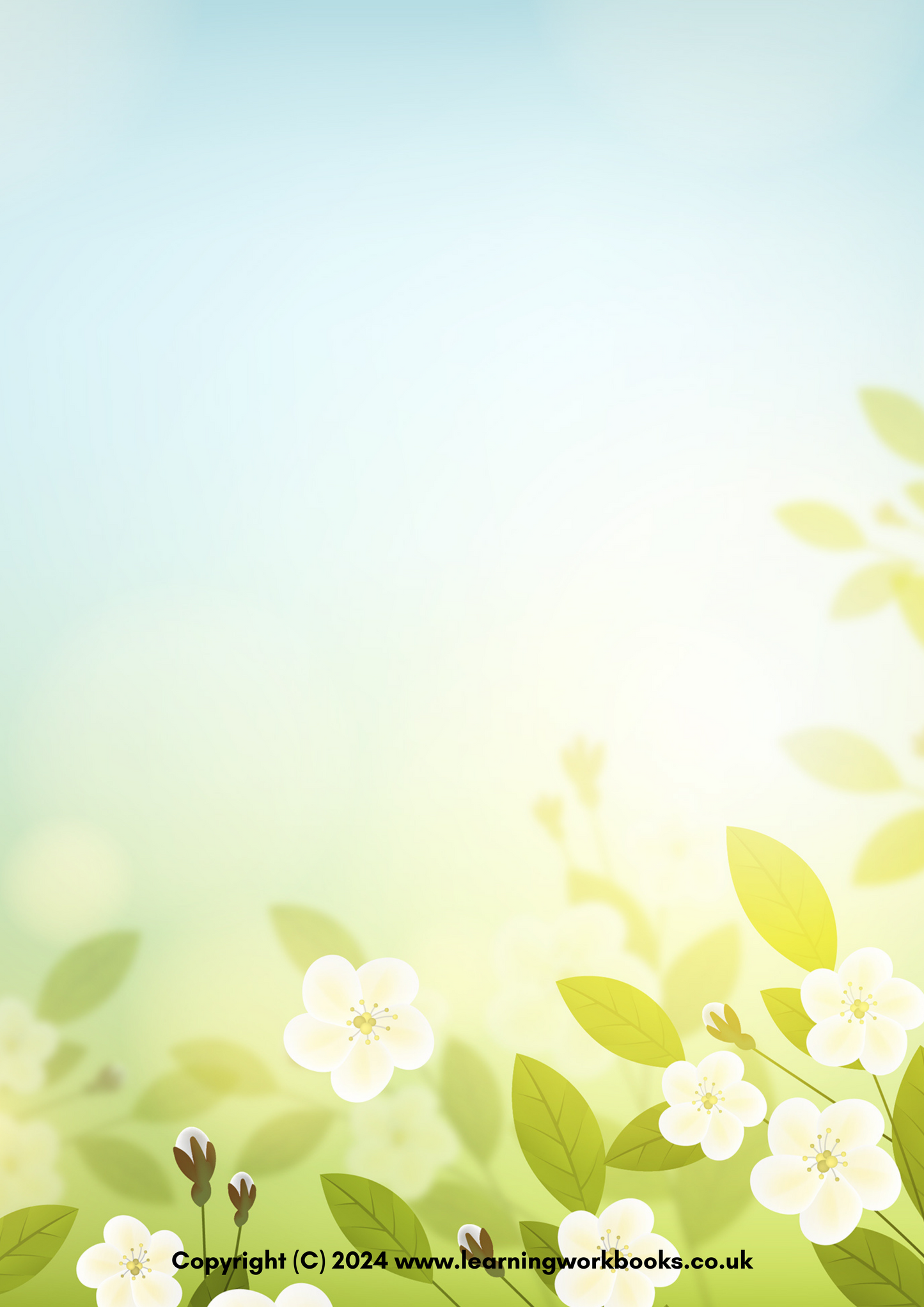 White Flowers and Green Leaves A4 Lined Notebook (downloadable digital product)