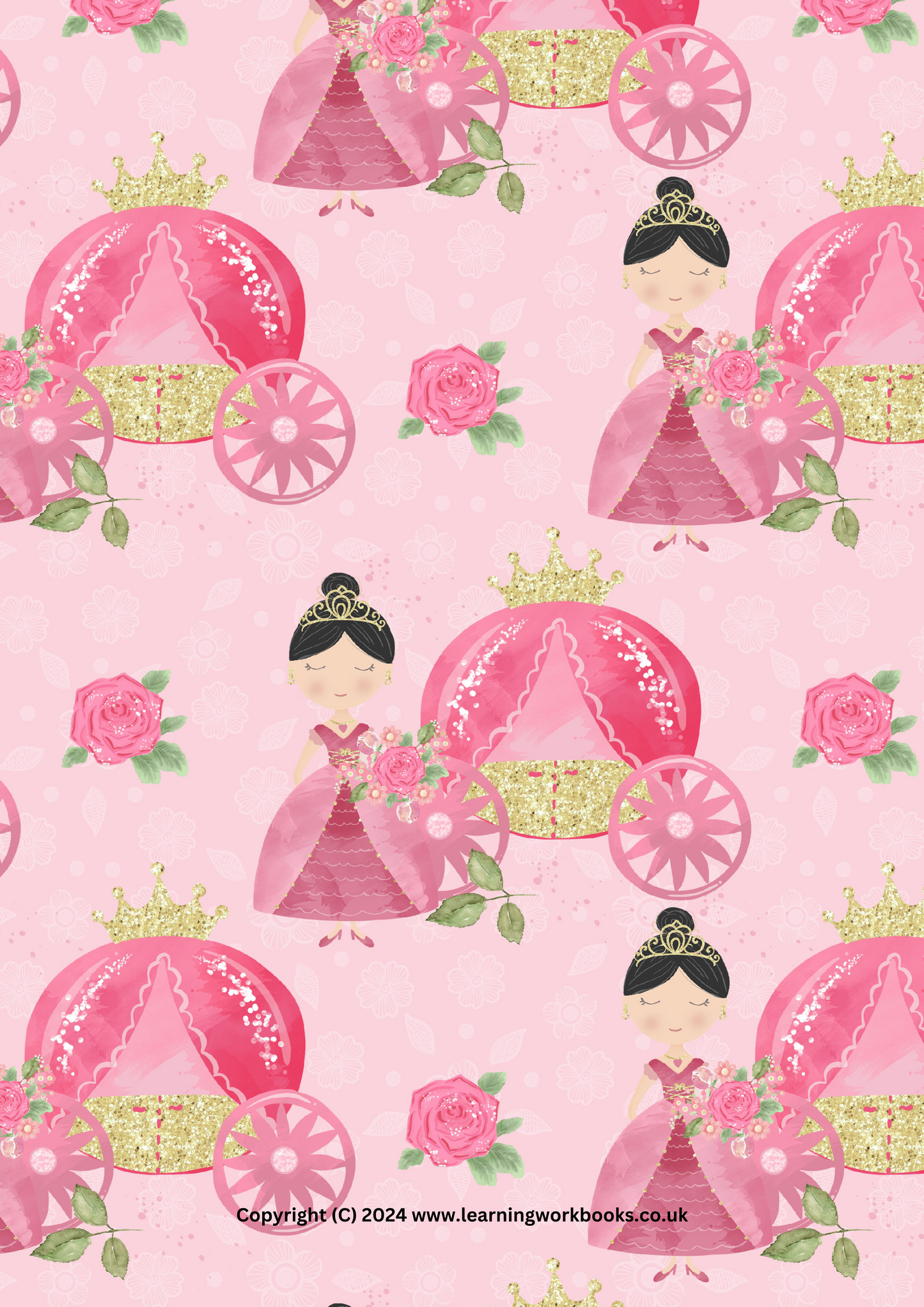 Pink Princess and Carriage Story Writing A4 Notebook (downloadable digital product)
