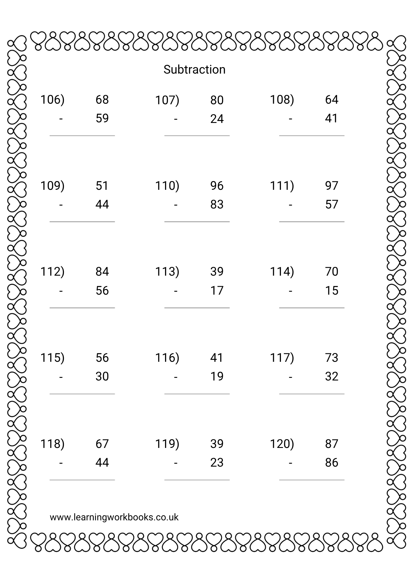 Subtracting 2 Digits From 2 Digit Numbers Workbook 2 (downloadable digital product)