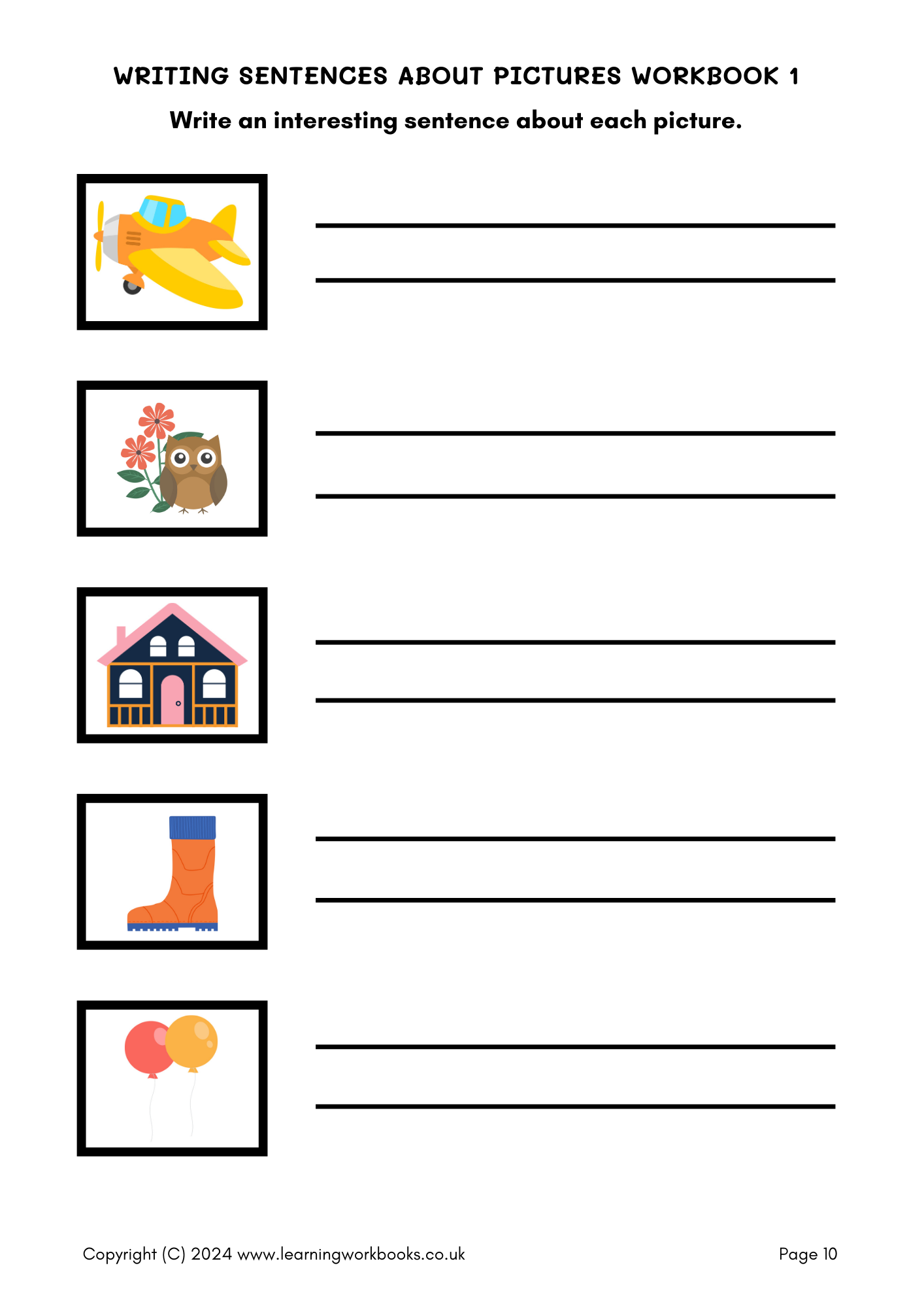 Writing Sentences About Pictures Workbook 1 (downloadable digital product)