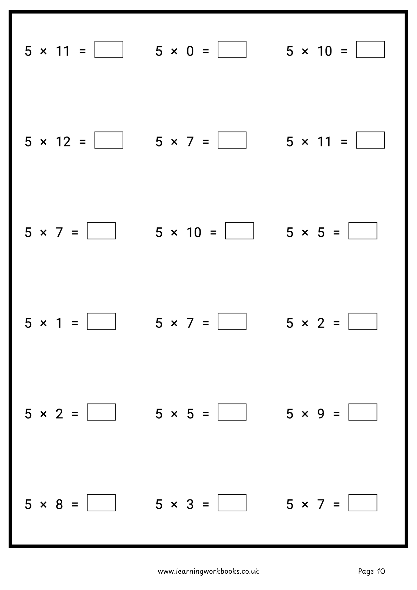 5 Times Table Workbook (downloadable digital product)
