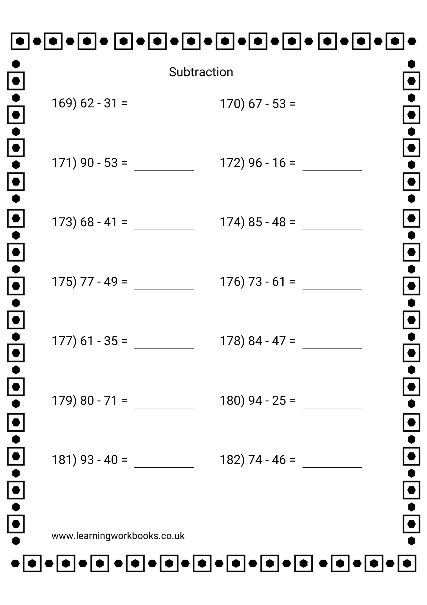 Subtracting 2 Digits From 2 Digit Numbers Workbook 3 (downloadable digital product)