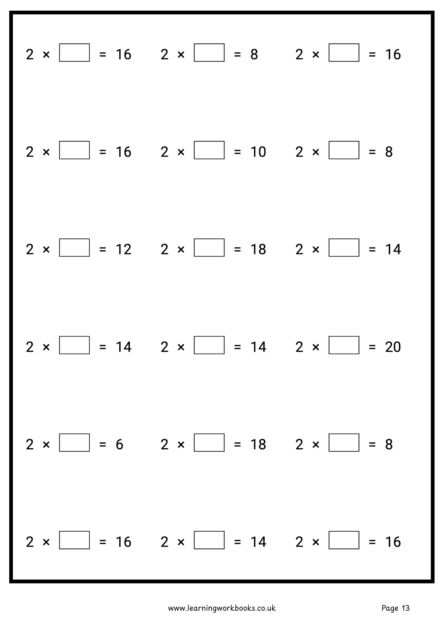 2 Times Table Workbook (downloadable digital product)