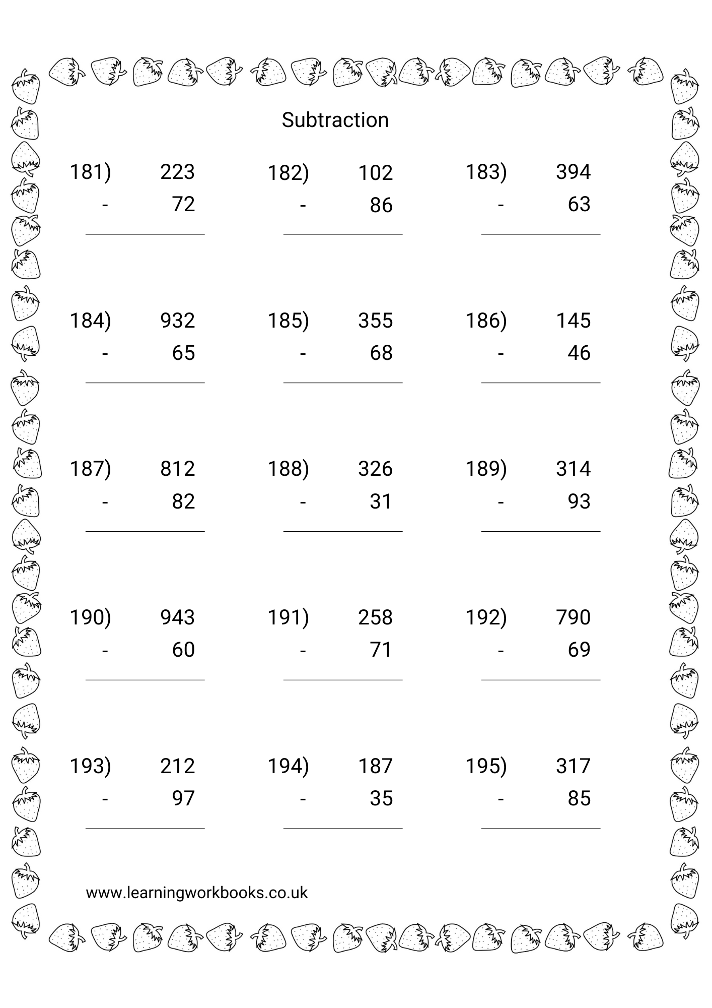 Subtracting 2 Digits From 3 Digit Numbers Workbook 3 (downloadable digital product)