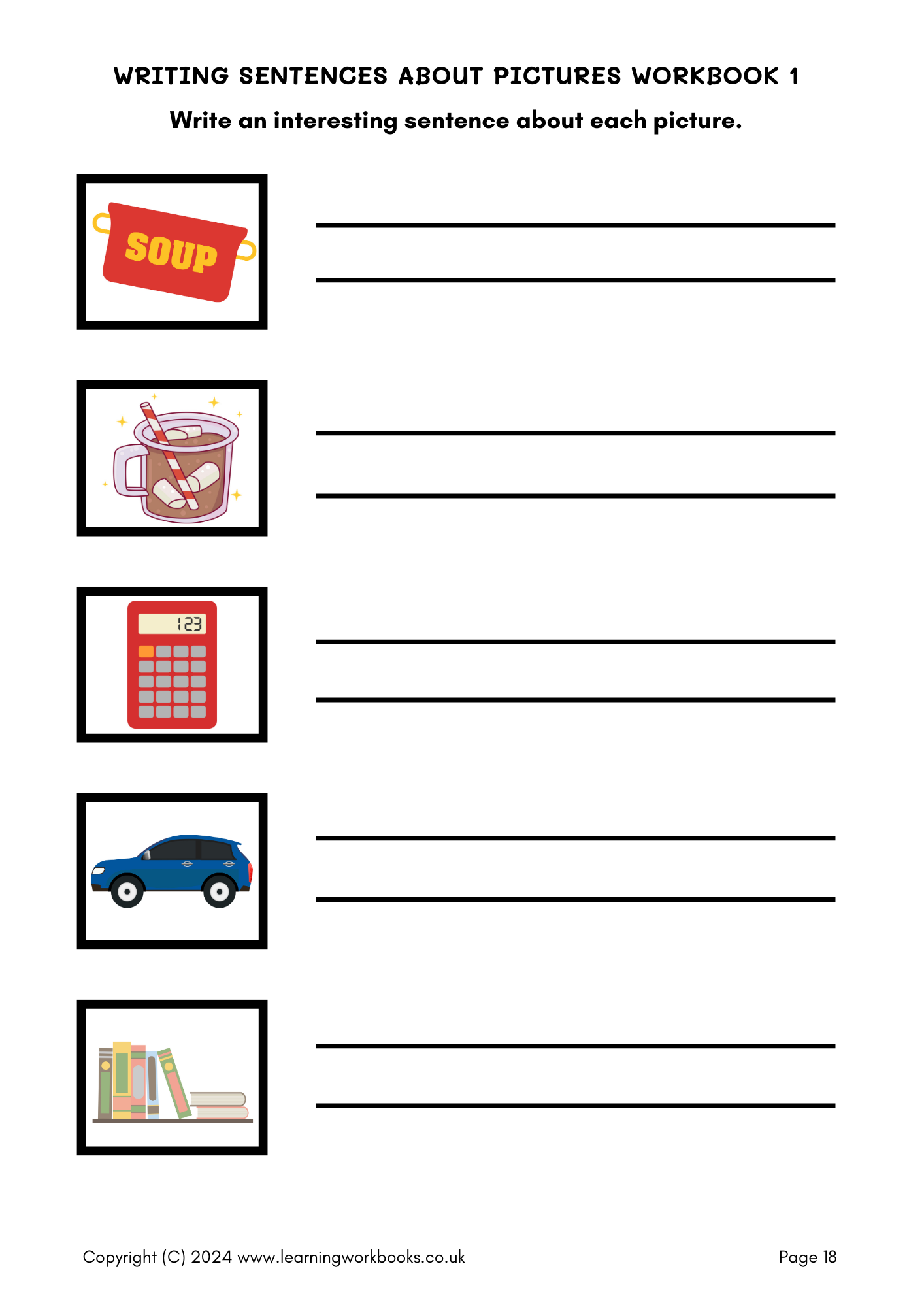 Writing Sentences About Pictures Workbook 1 (downloadable digital product)
