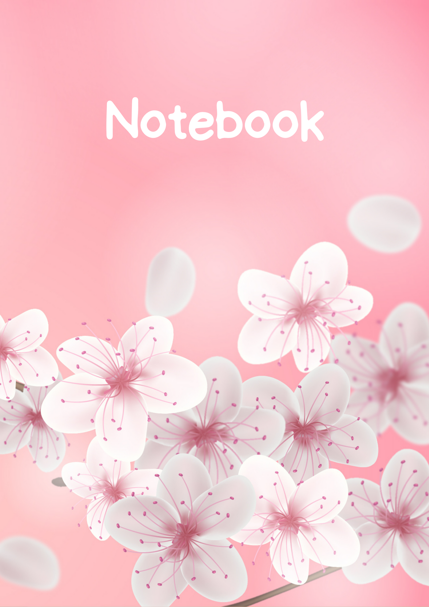 White Flowers with Pink Background A4 Lined Notebook (downloadable digital product)