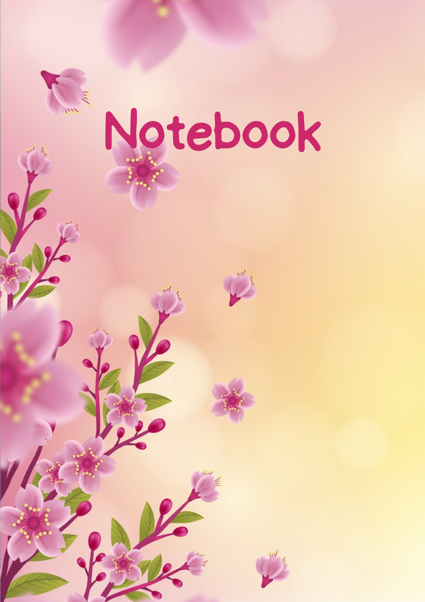 Pink Flowers with Yellow Background A4 Lined Notebook (downloadable digital product)
