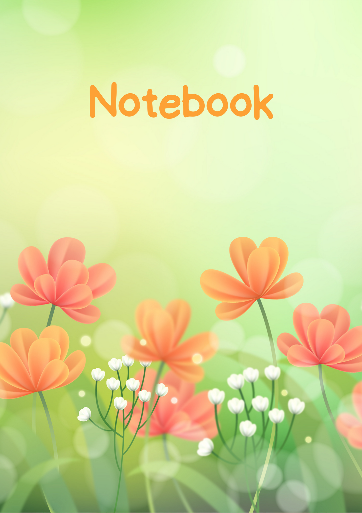 Orange Flowers with Green Background A4 Lined Notebook (downloadable digital product)