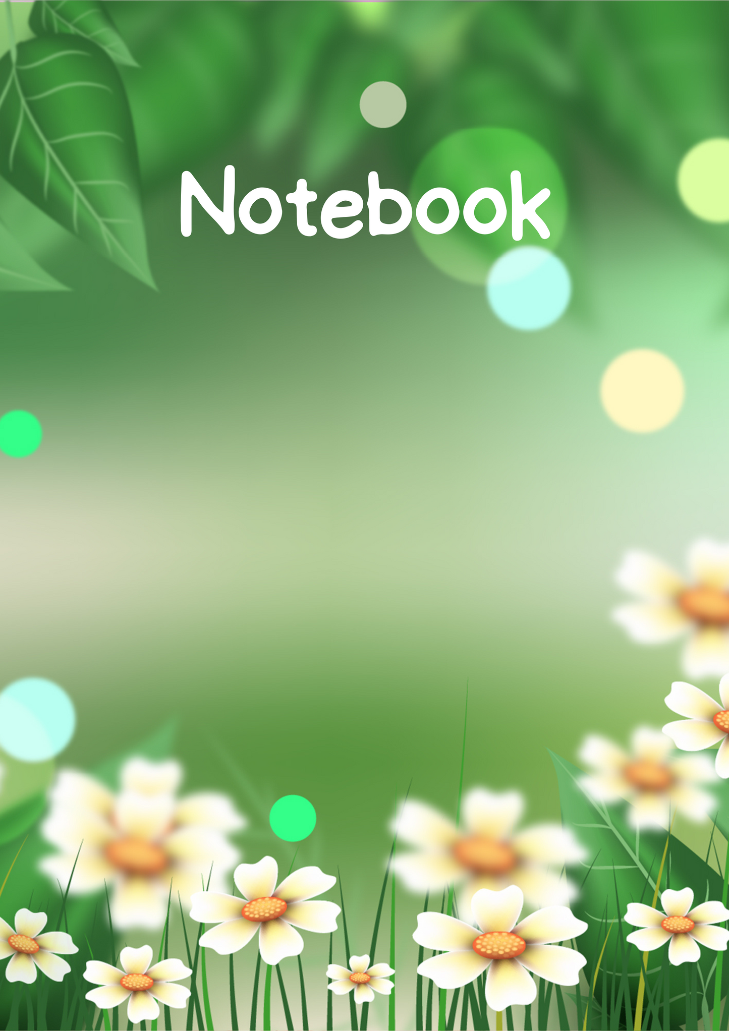 White Flowers with Green Background A4 Lined Notebook (downloadable digital product)