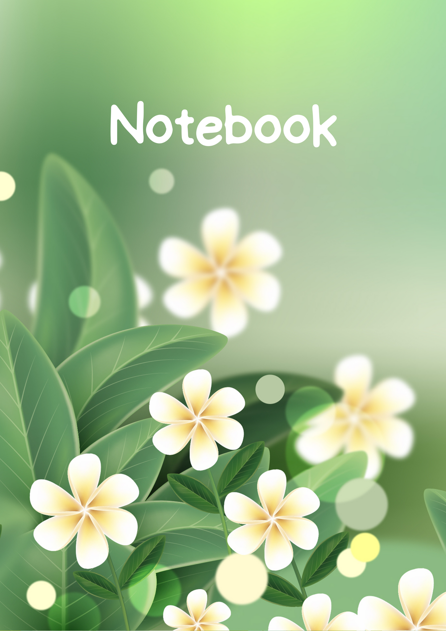 White Flowers with Green Leaves A4 Lined Notebook (downloadable digital product)