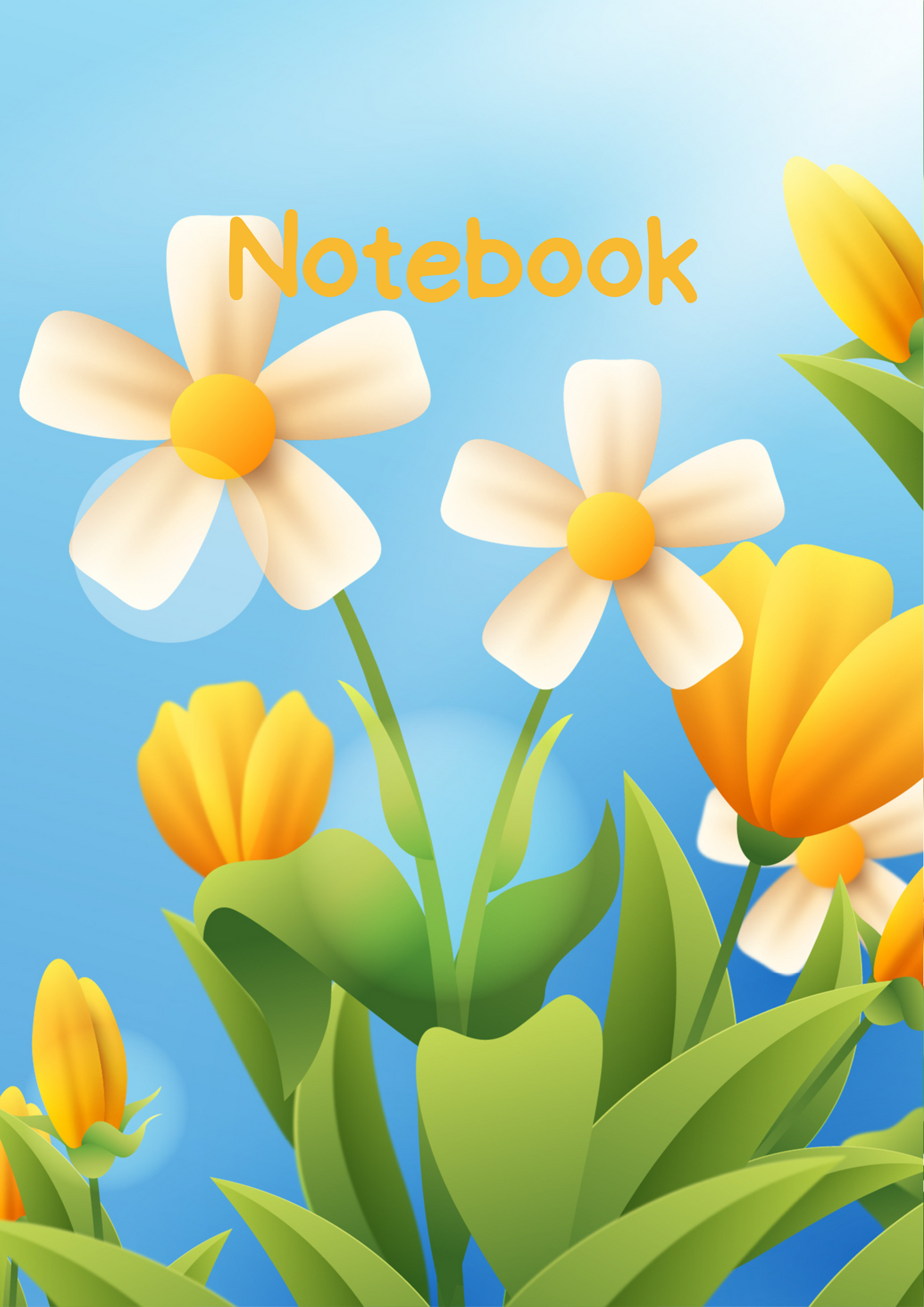 White and Yellow Flowers A4 Lined Notebook (downloadable digital product)