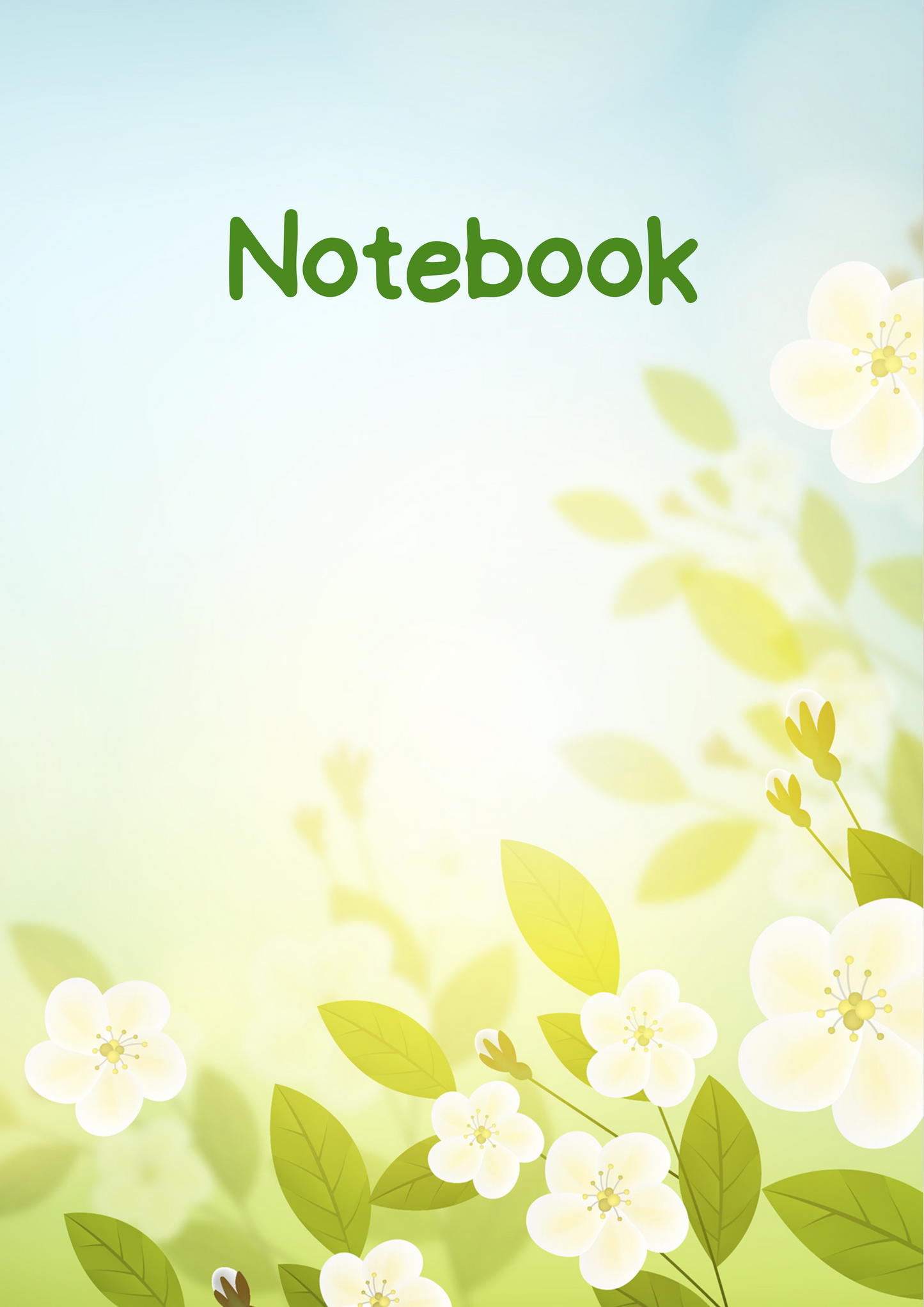 White Flowers and Green Leaves A4 Lined Notebook (downloadable digital product)