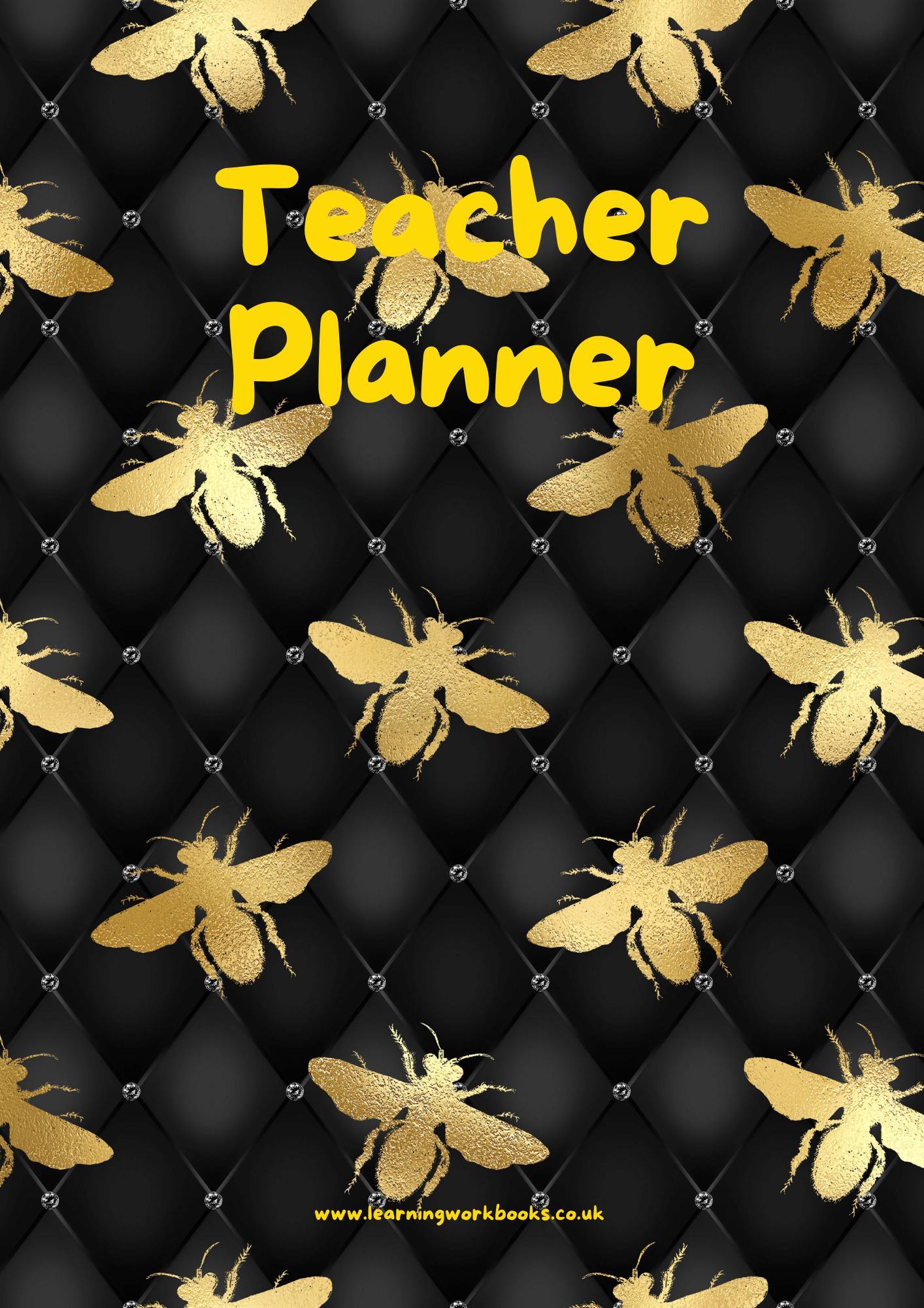 Honey Gold Bumble Bee with Black Background Teacher Planner (downloadable digital product)