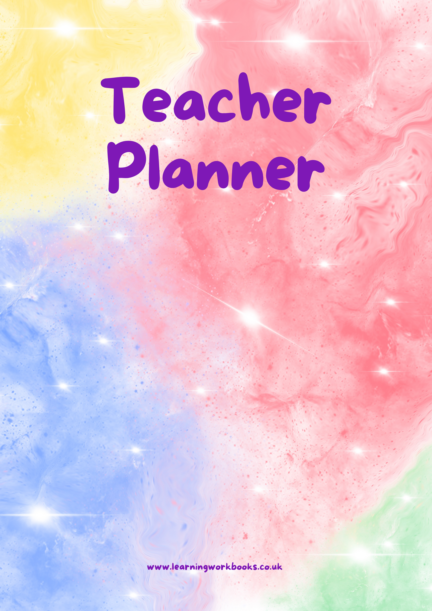 Yellow, Red, Blue and Green Galaxy Teacher Planner (downloadable digital product)