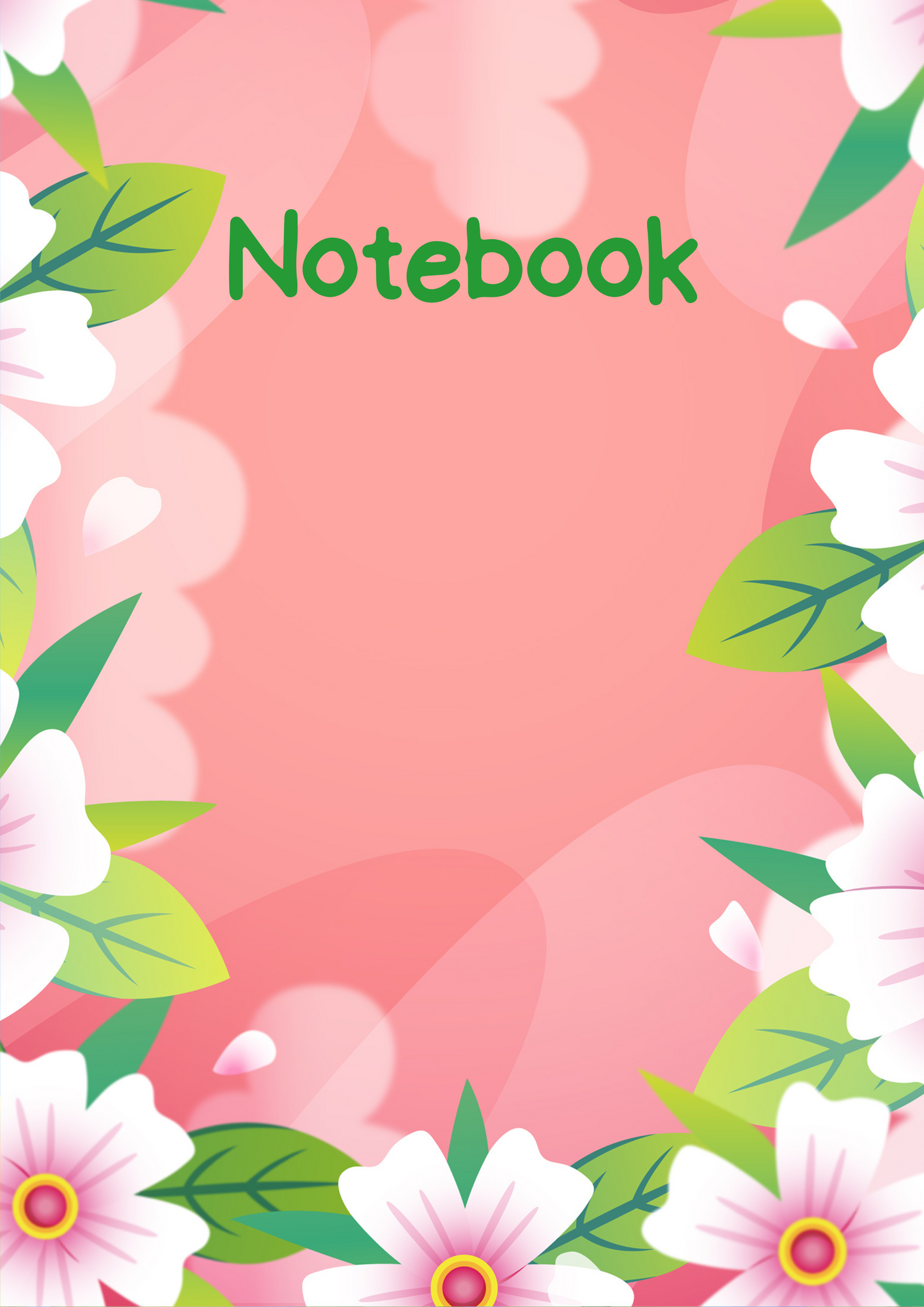 White Flowers with Green Leaves A4 Lined Notebook (downloadable digital product)