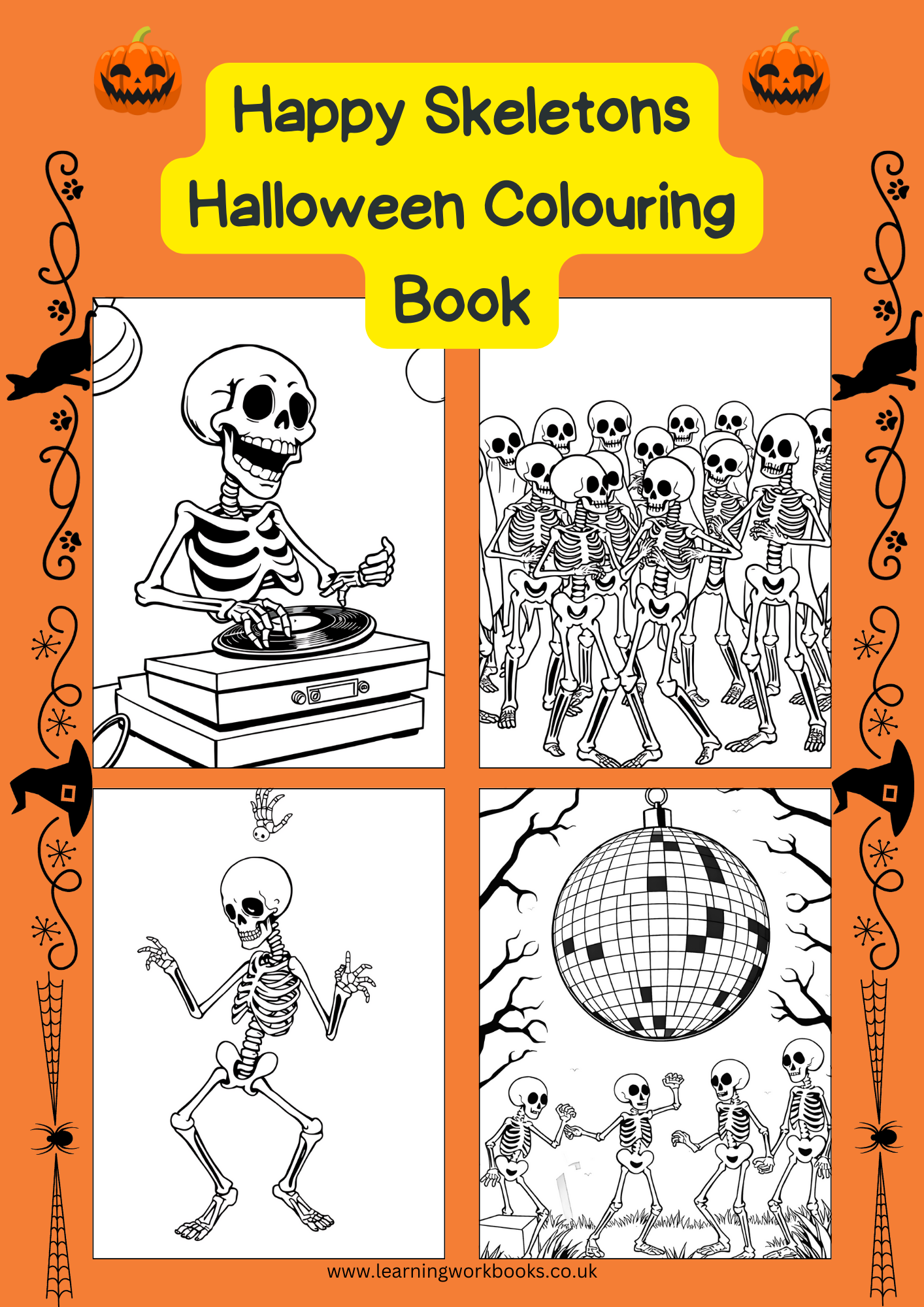Happy Skeletons Halloween Colouring Book (downloadable digital product)
