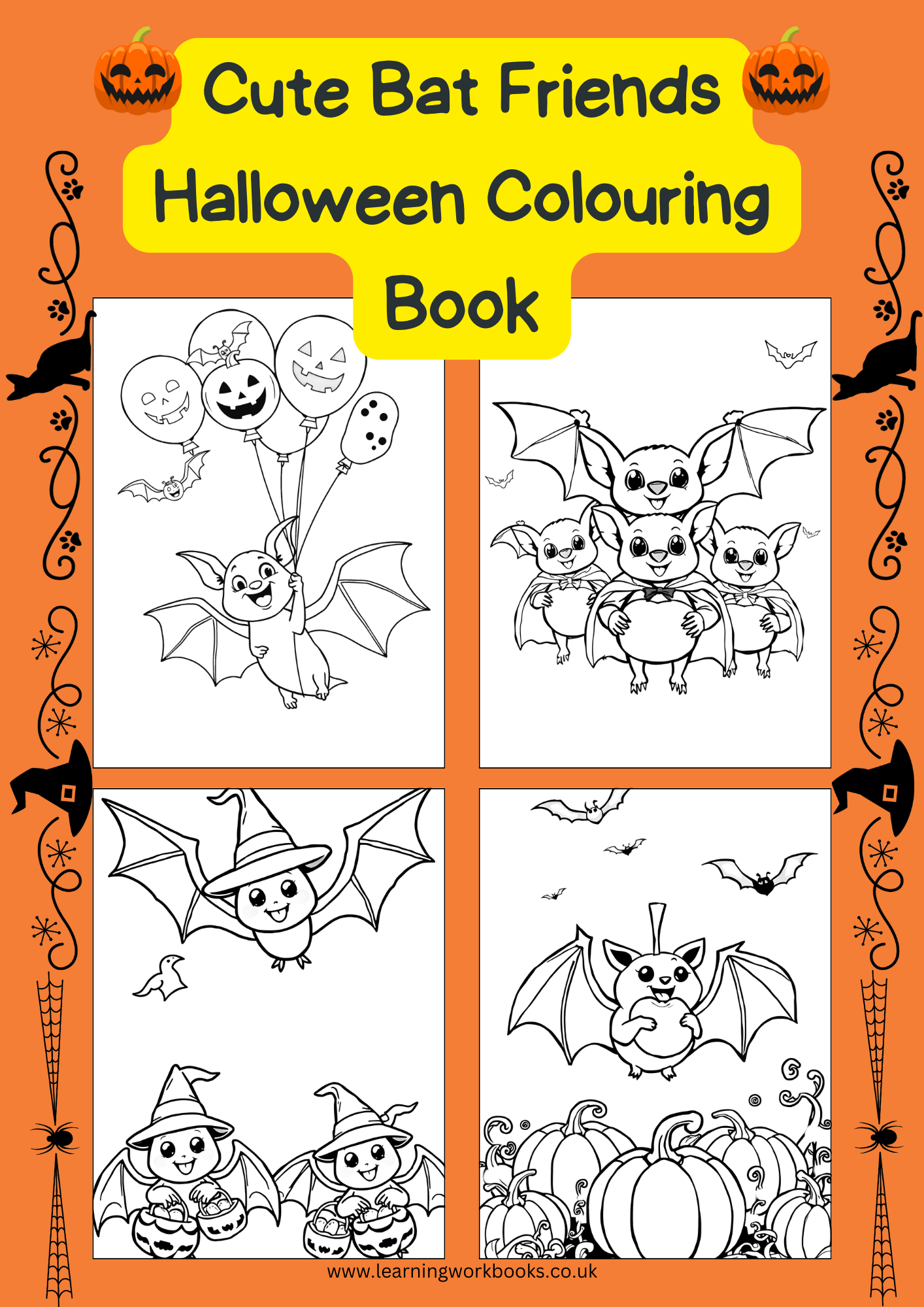 Cute Bat Friends Halloween Colouring Book (downloadable digital product)