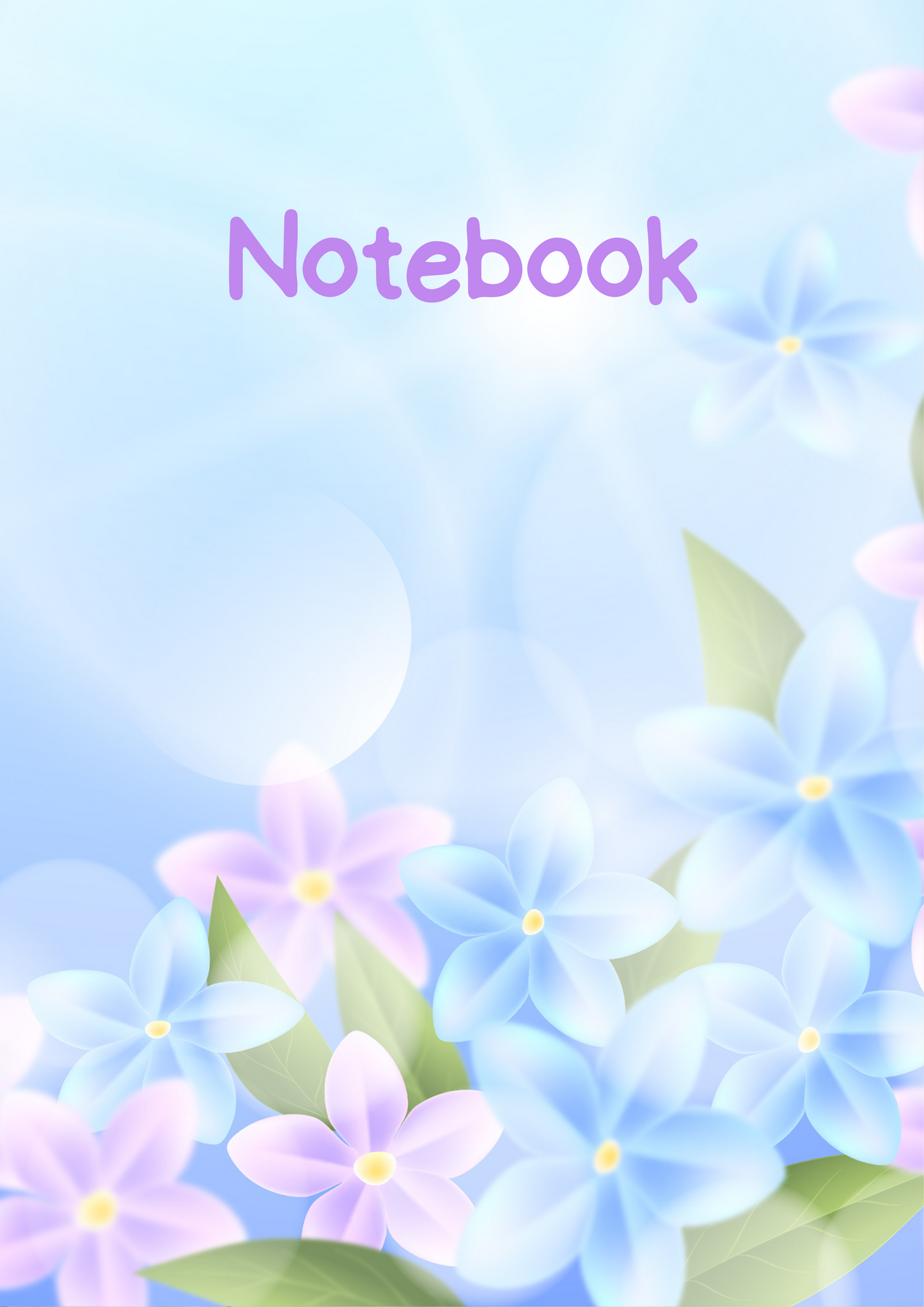 Blue and Purple Flowers A4 Lined Notebook (downloadable digital product)
