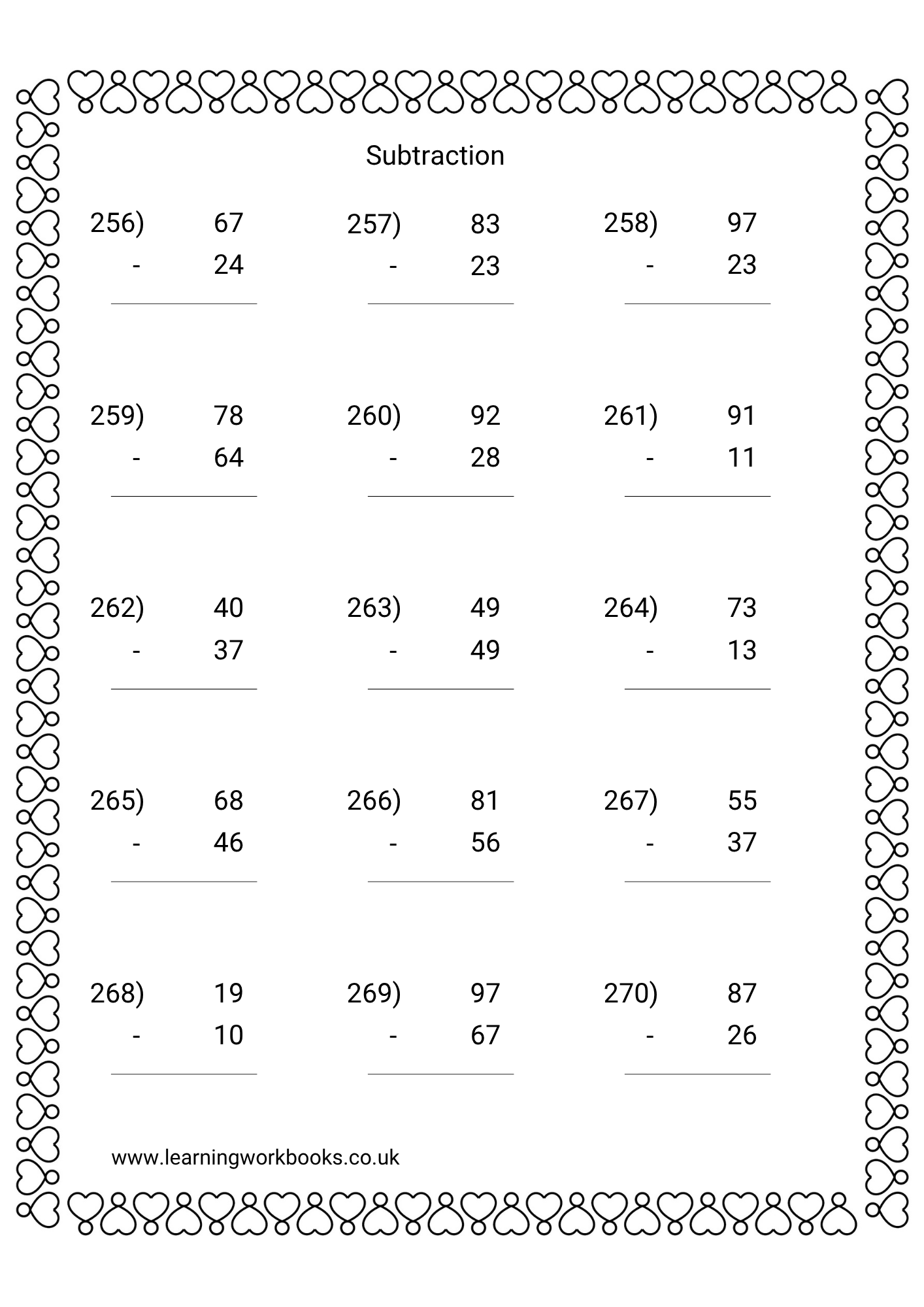 Subtracting 2 Digits From 2 Digit Numbers Workbook 2 (downloadable digital product)