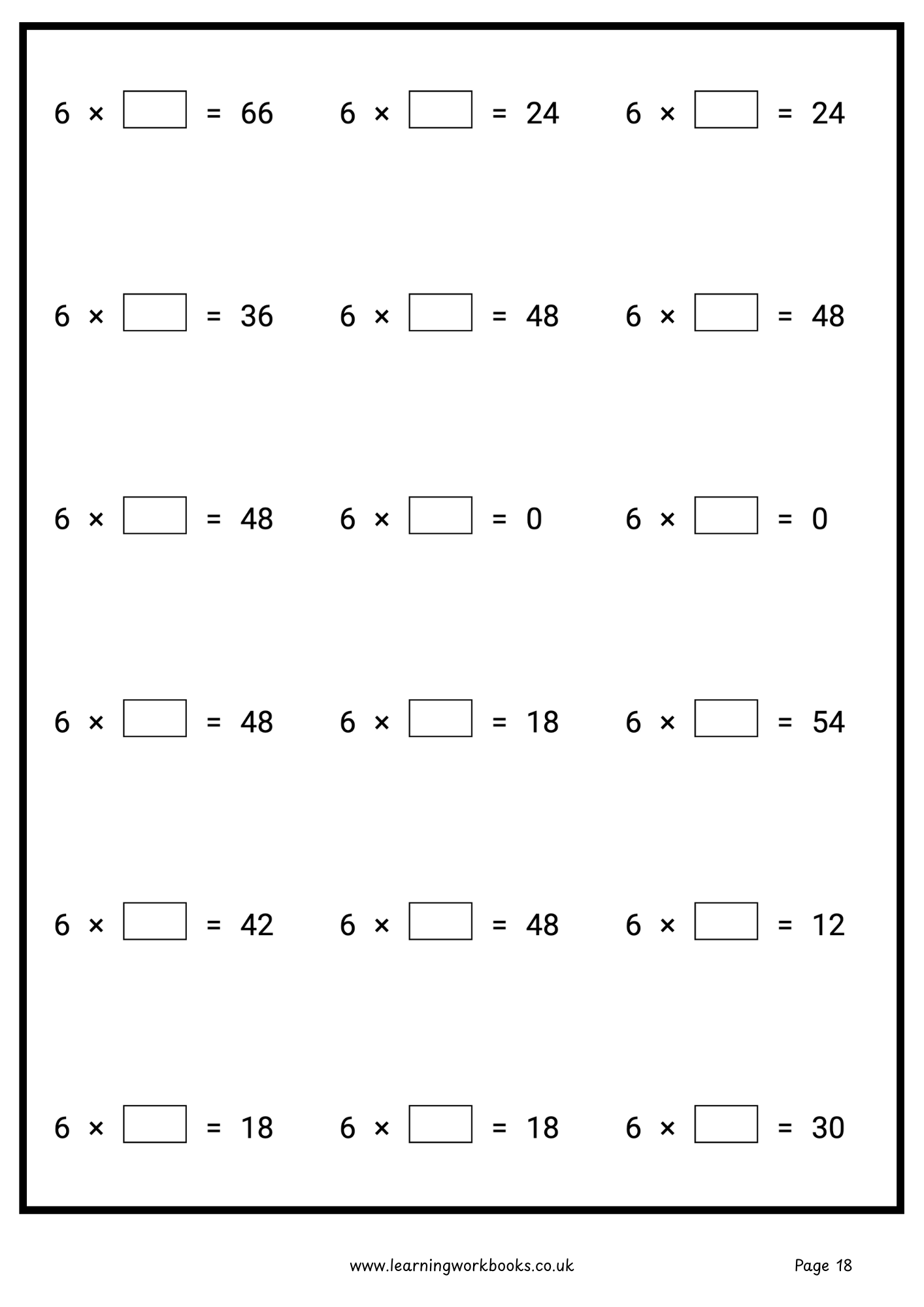 6 Times Table Workbook (downloadable digital product)