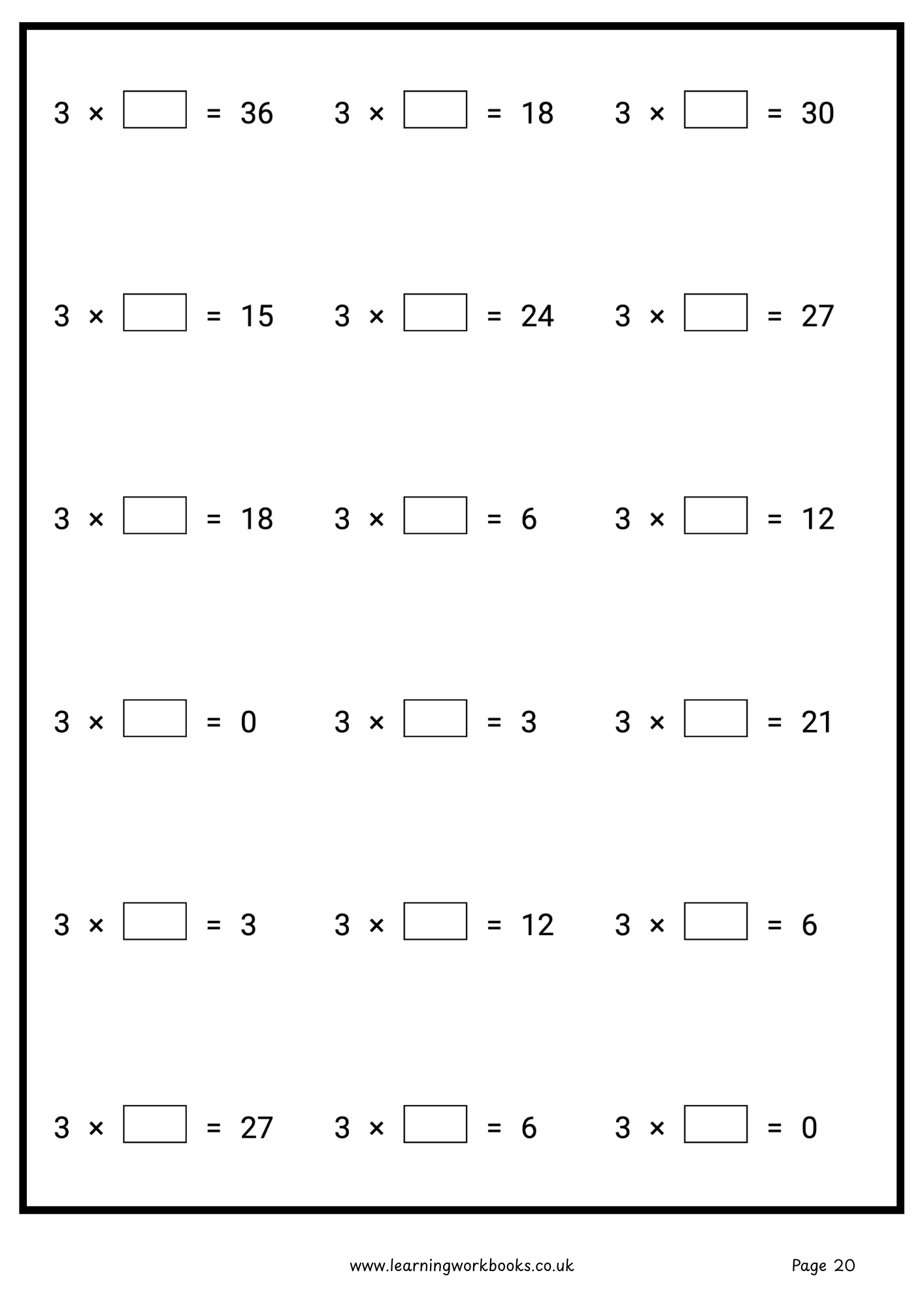 3 Times Table Workbook (downloadable digital product)