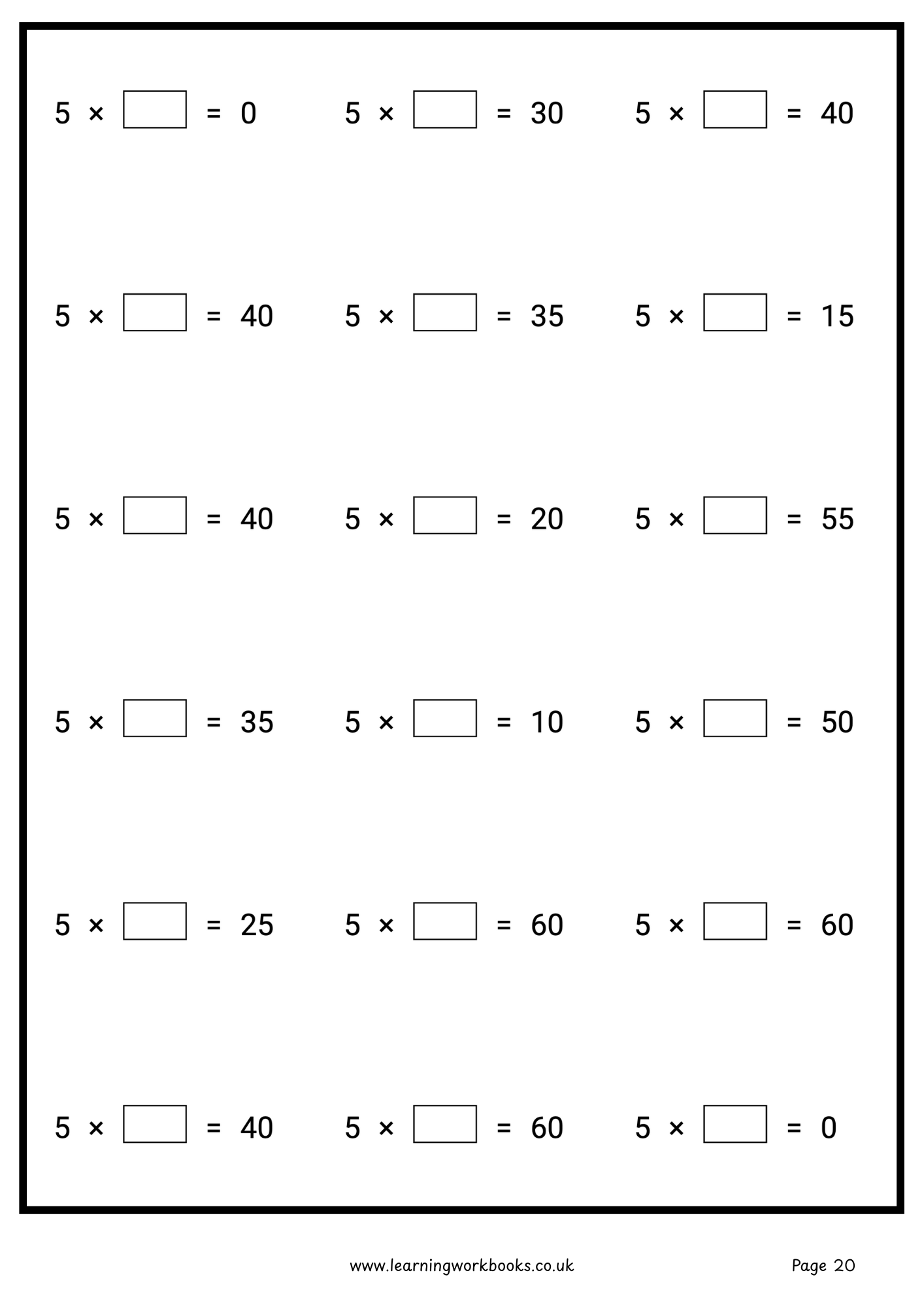 5 Times Table Workbook (downloadable digital product)