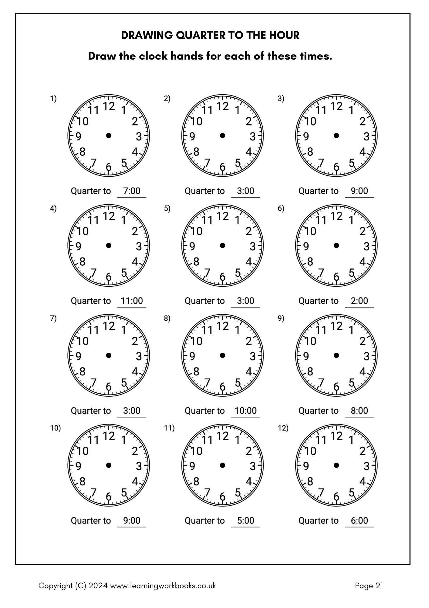 Telling the Time: Minutes Past and to the Hour Workbook (downloadable digital product)