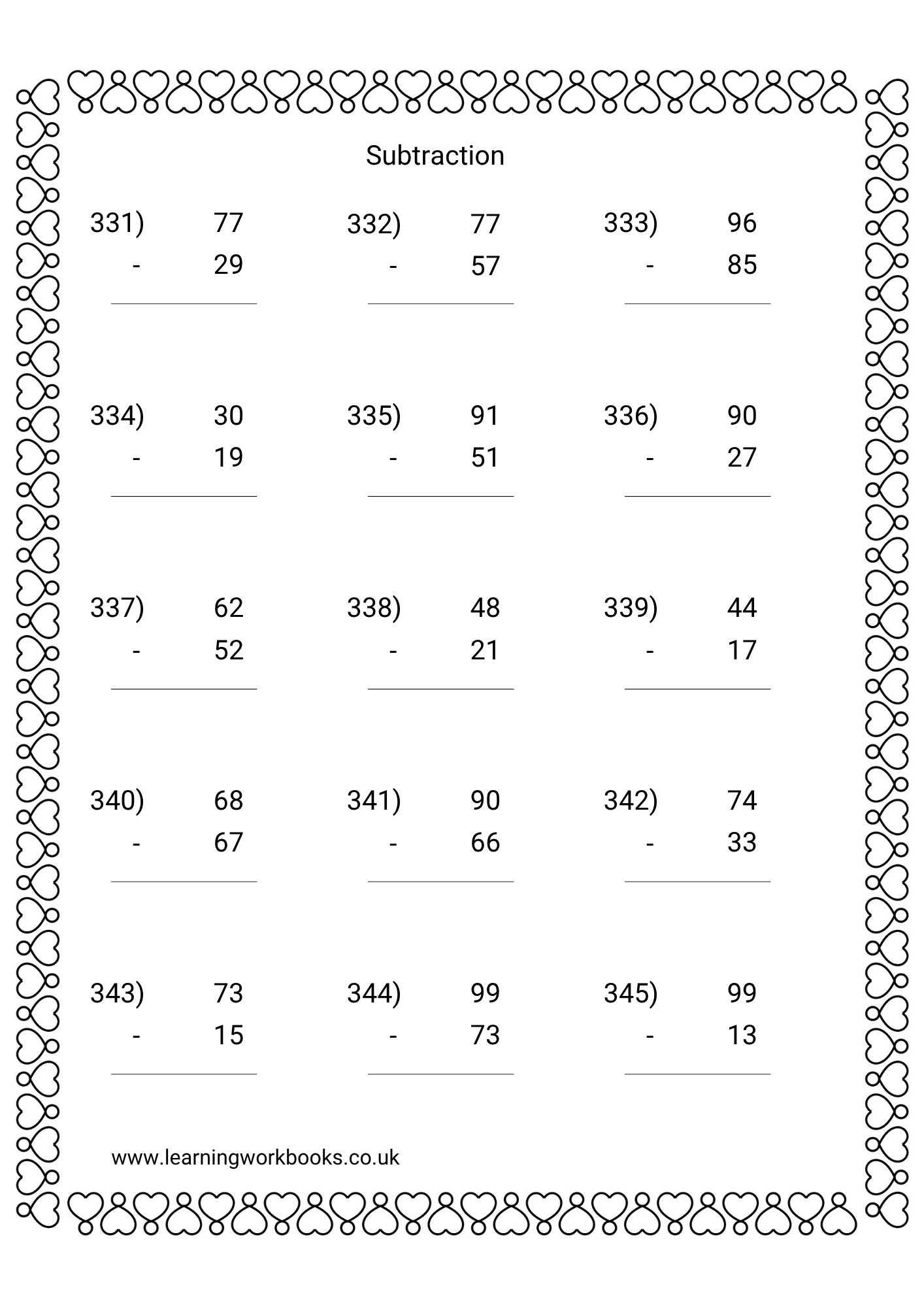 Subtracting 2 Digits From 2 Digit Numbers Workbook 2 (downloadable digital product)