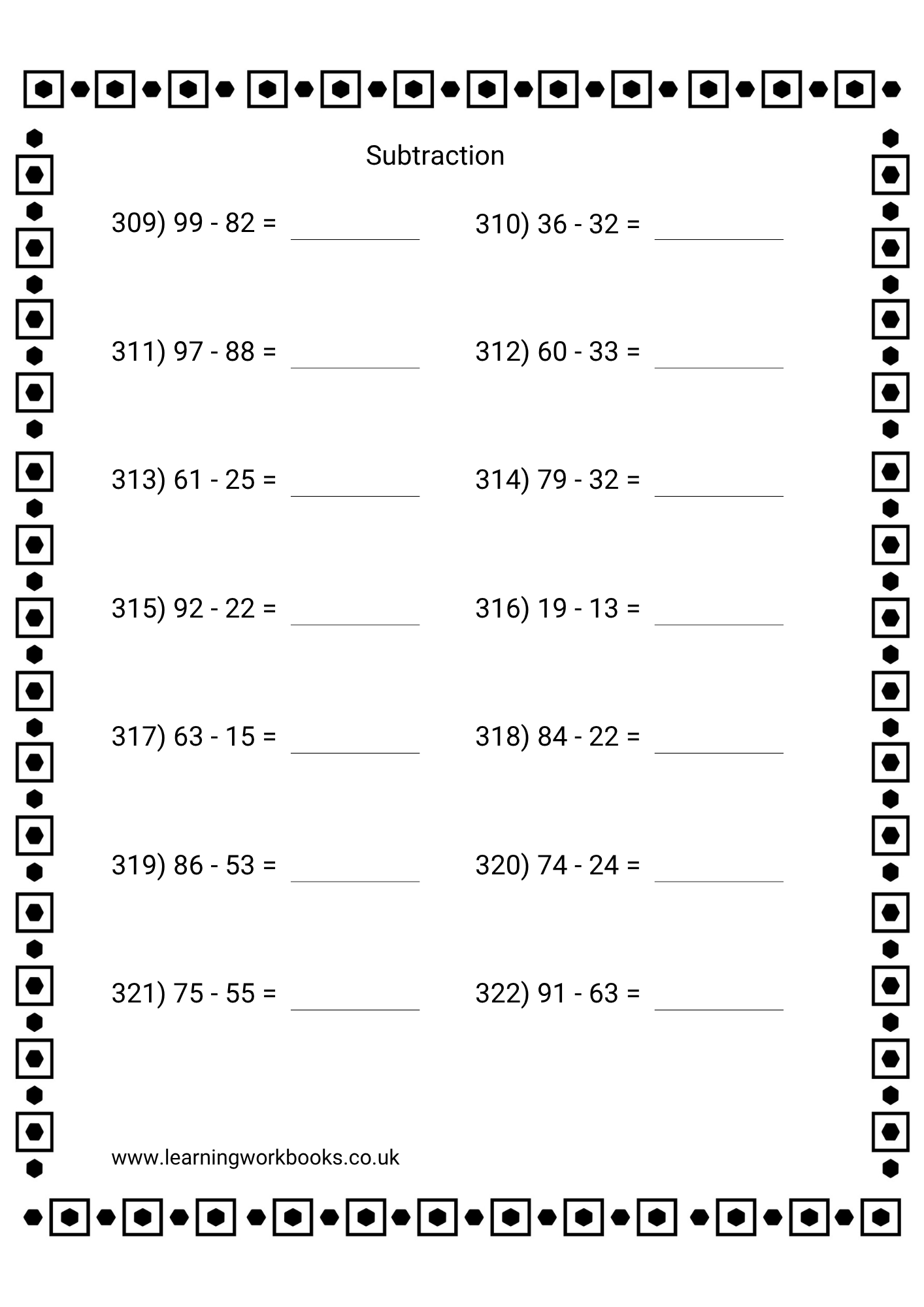 Subtracting 2 Digits From 2 Digit Numbers Workbook 3 (downloadable digital product)