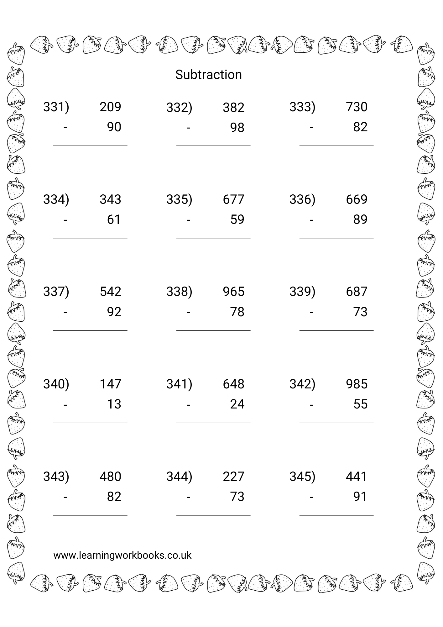 Subtracting 2 Digits From 3 Digit Numbers Workbook 3 (downloadable digital product)