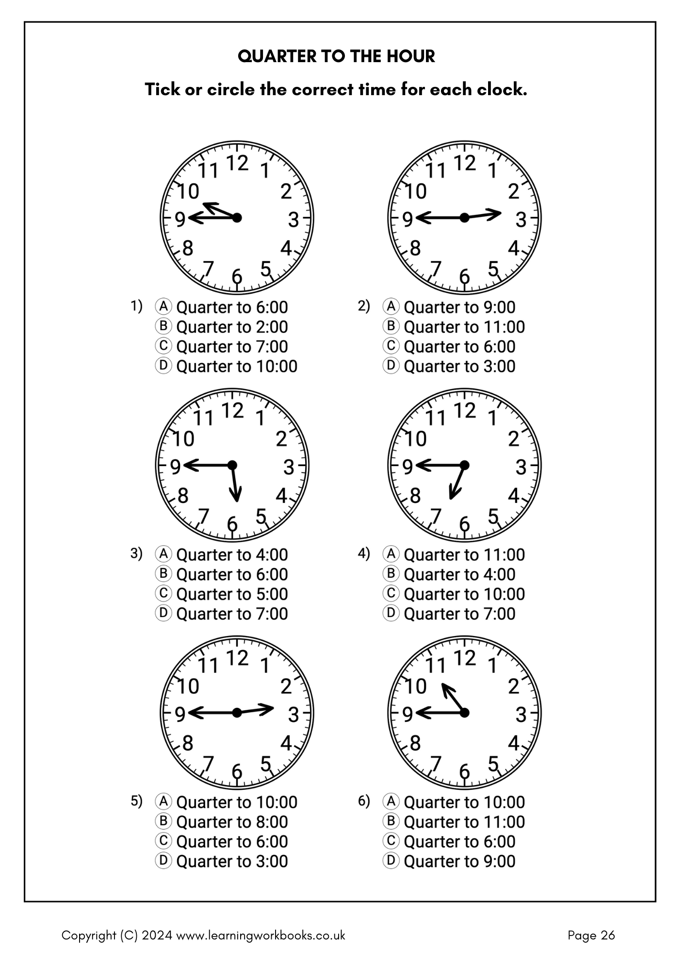 Telling the Time: Minutes Past and to the Hour Workbook (downloadable digital product)