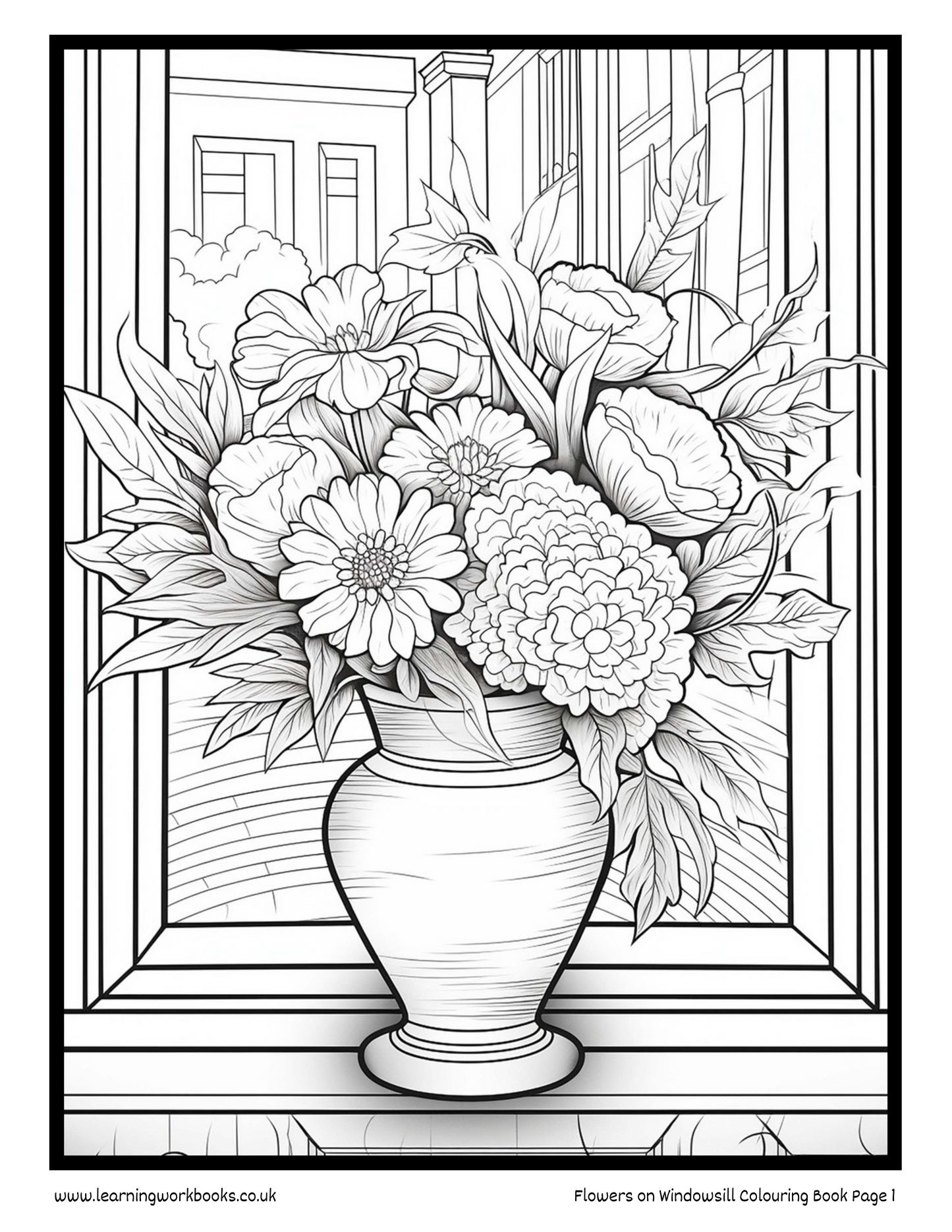 Flowers on Windowsill Colouring Book 4 (downloadable digital product)