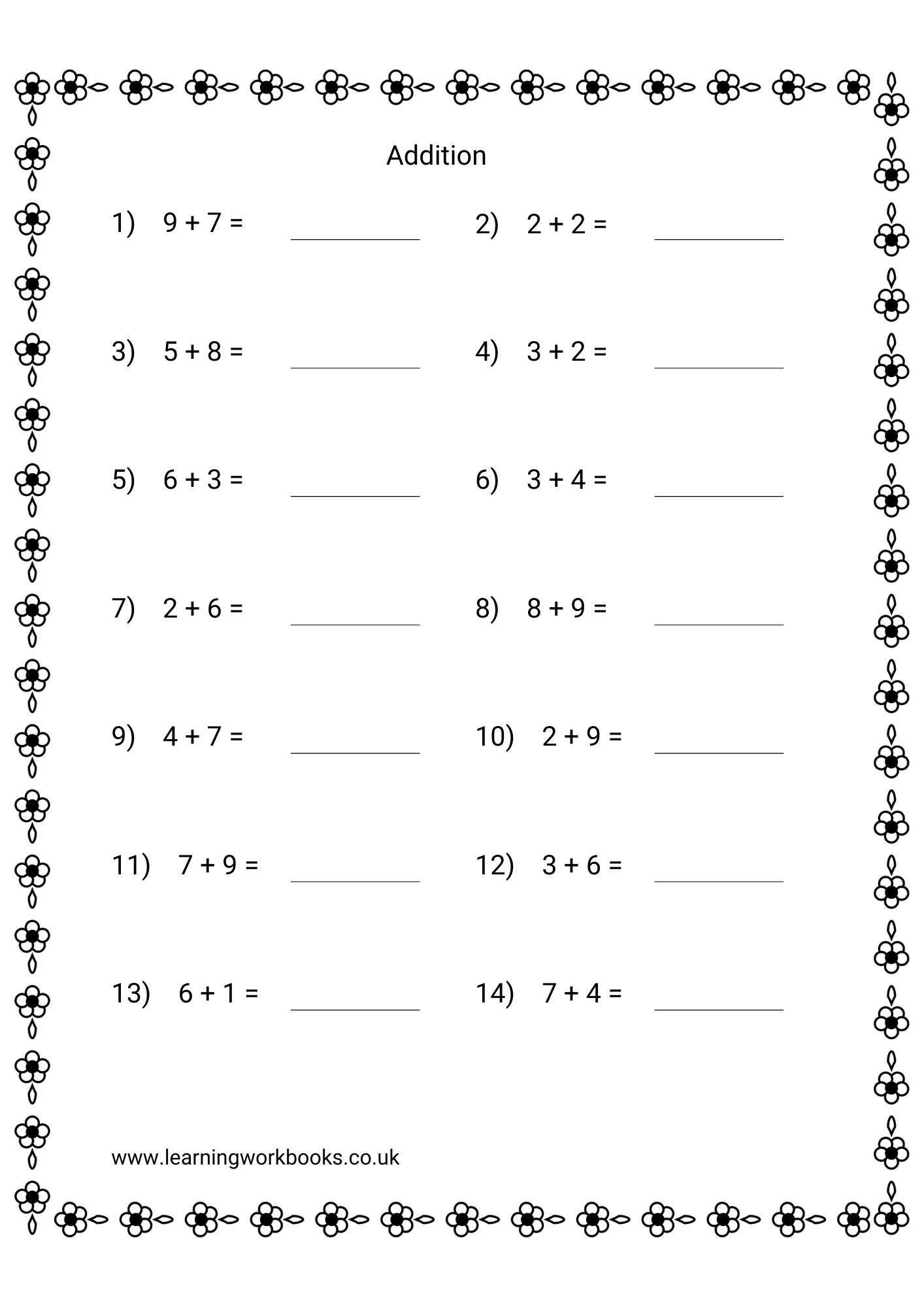 Adding Single Digits Workbook 1 (downloadable digital product)