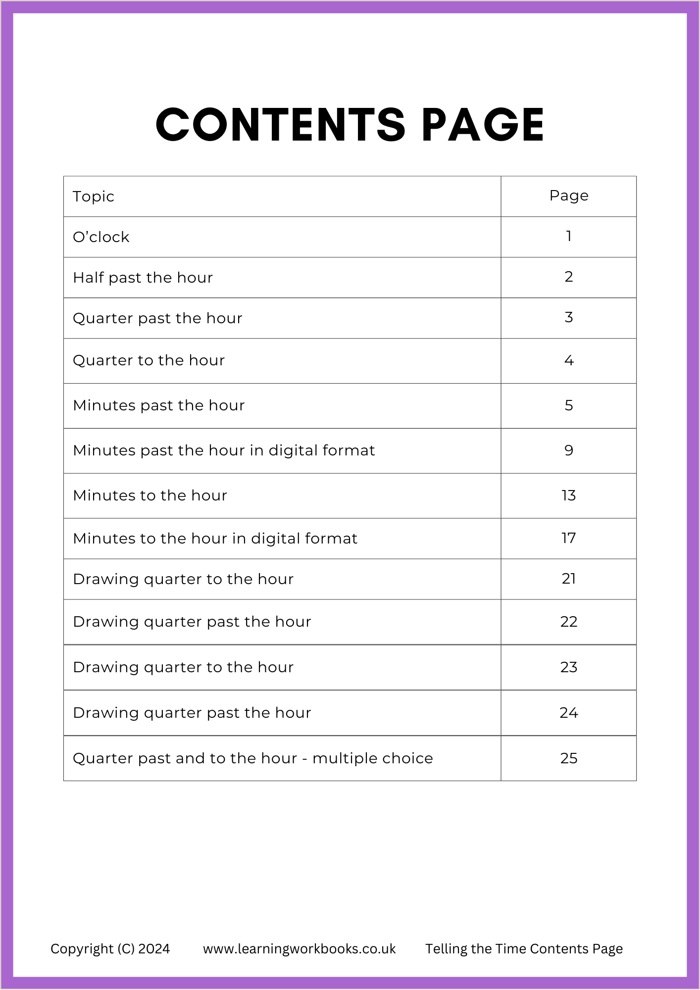Telling the Time: Minutes Past and to the Hour Workbook (downloadable digital product)