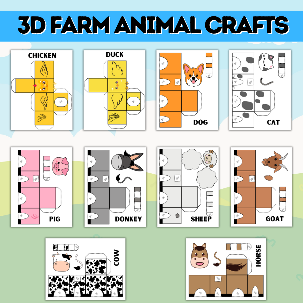 3D Farm Animal Crafts (downloadable digital product)