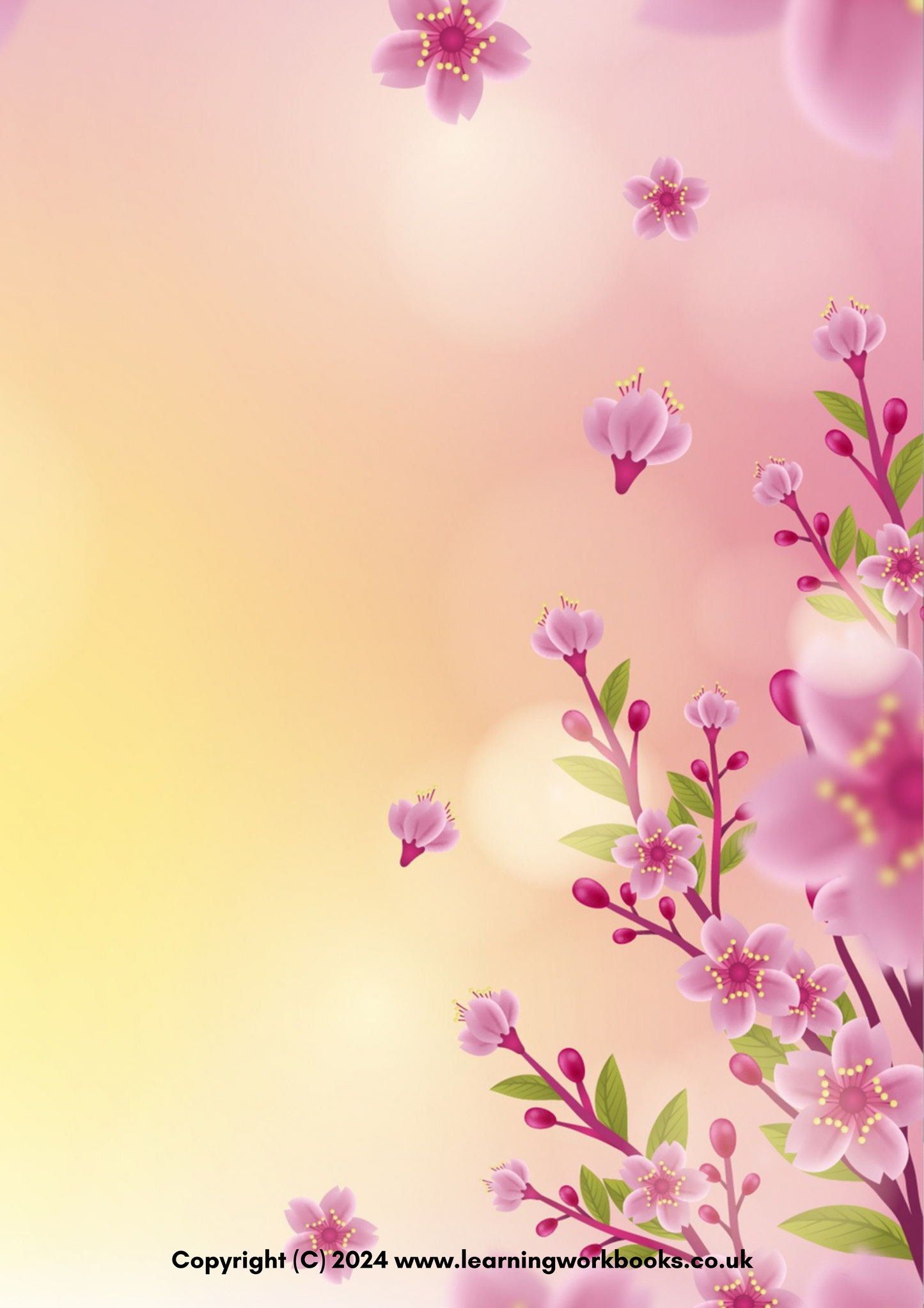 Pink Flowers with Yellow Background A4 Lined Notebook (downloadable digital product)