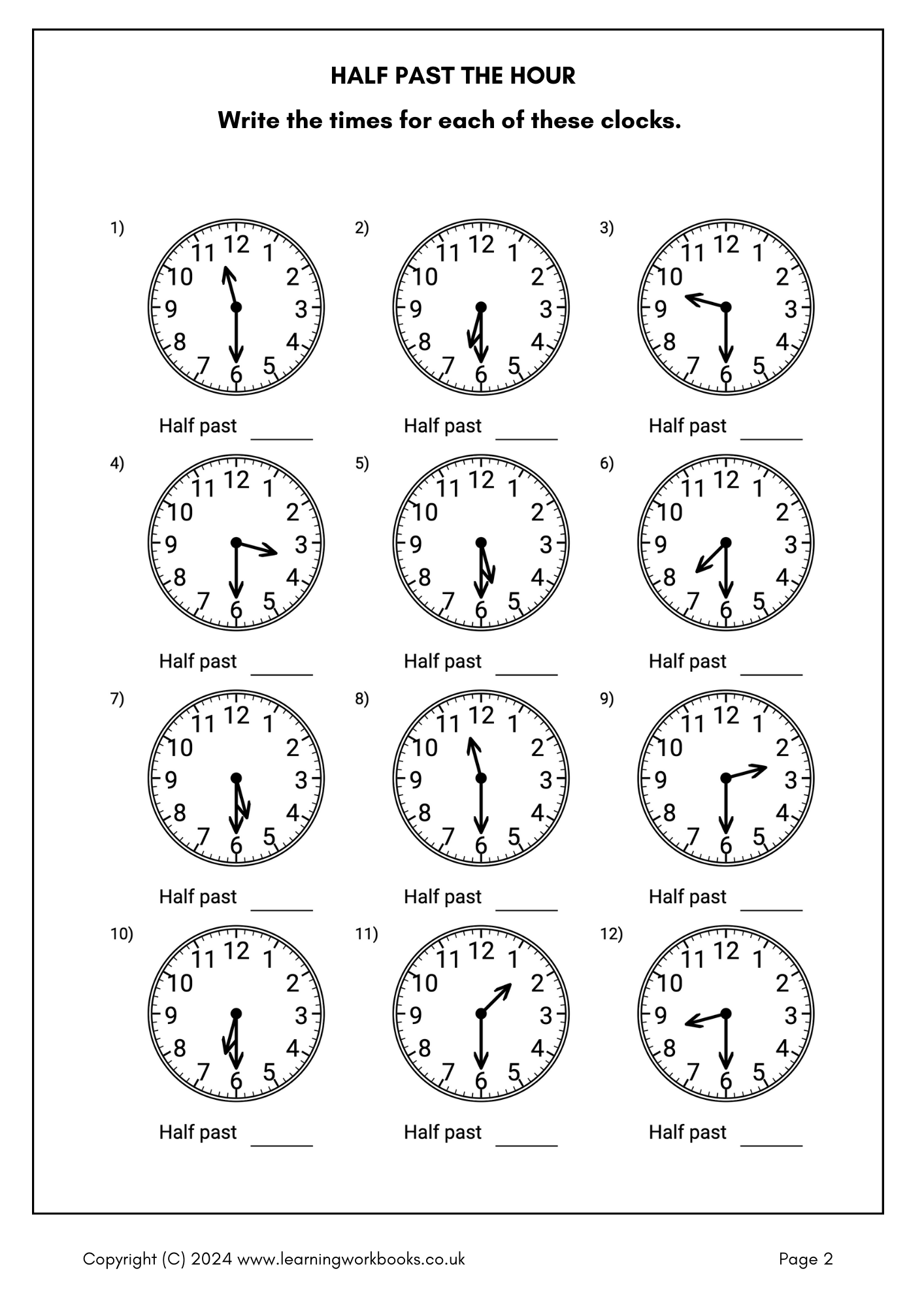 Telling the Time: Minutes Past and to the Hour Workbook (downloadable digital product)