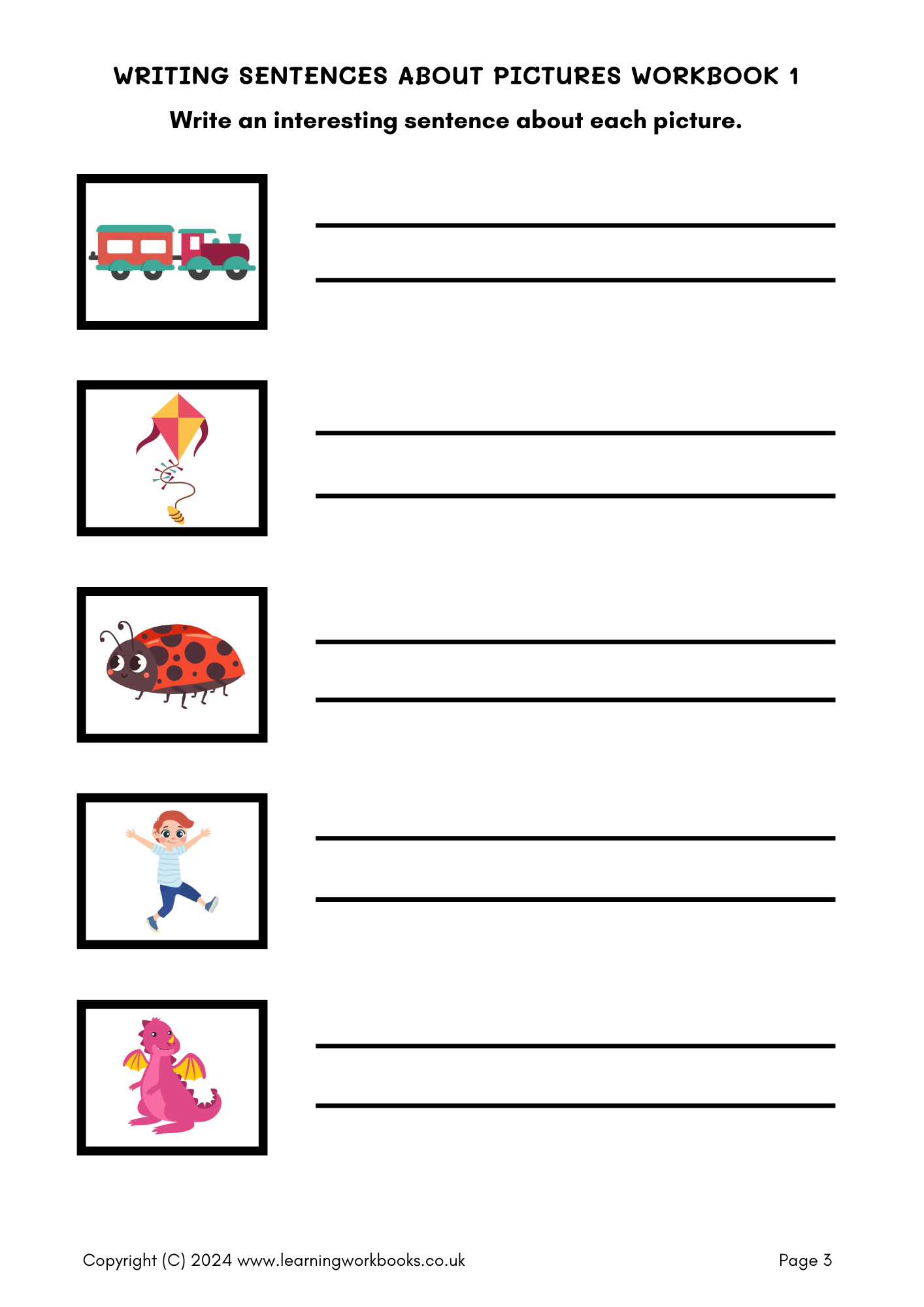 Writing Sentences About Pictures Workbook 1 (downloadable digital product)