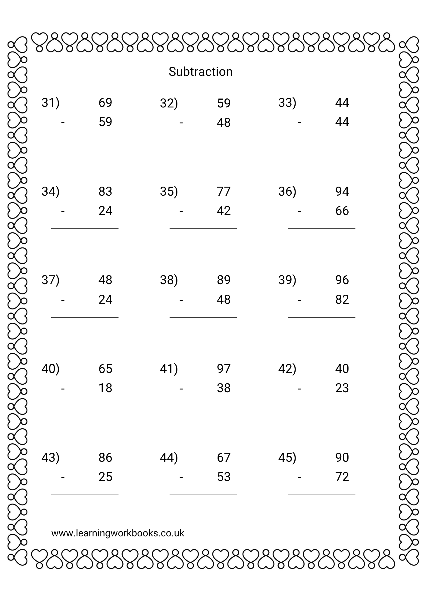 Subtracting 2 Digits From 2 Digit Numbers Workbook 2 (downloadable digital product)