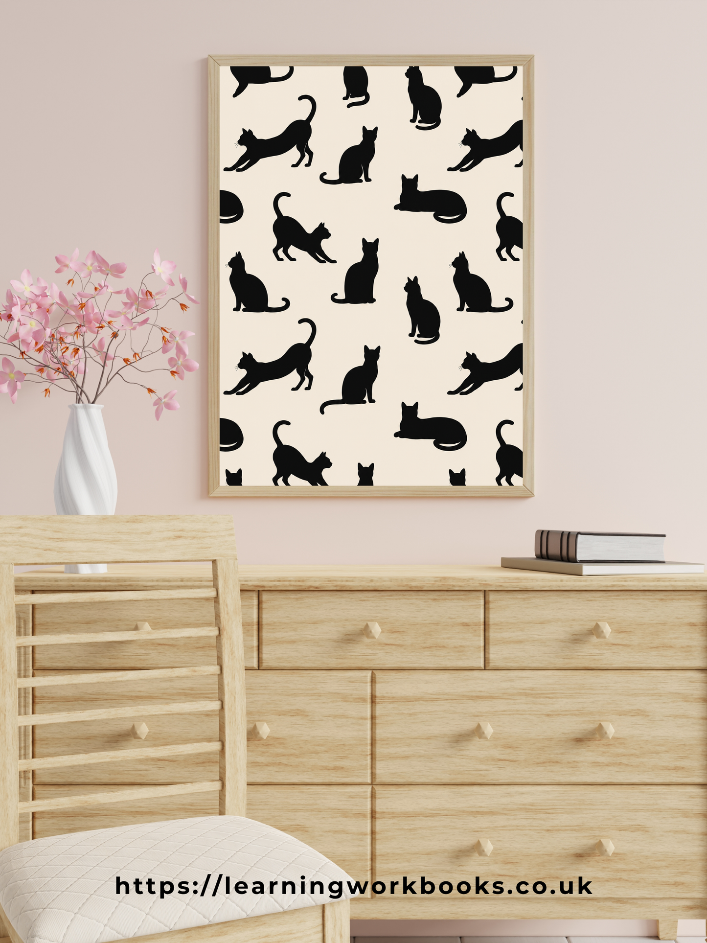 Beige Minimalist Cat Silhouette Pattern / Animal Patterns Printable Art 1 / Premium Printable Digital Download