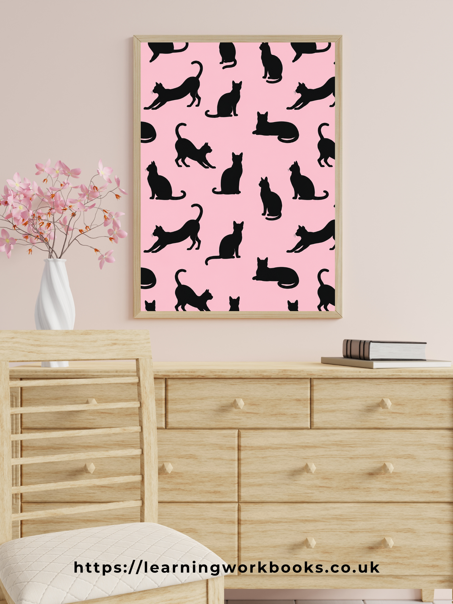 Pink Minimalist Cat Silhouette Pattern / Animal Patterns Printable Art 2 / Premium Printable Digital Download