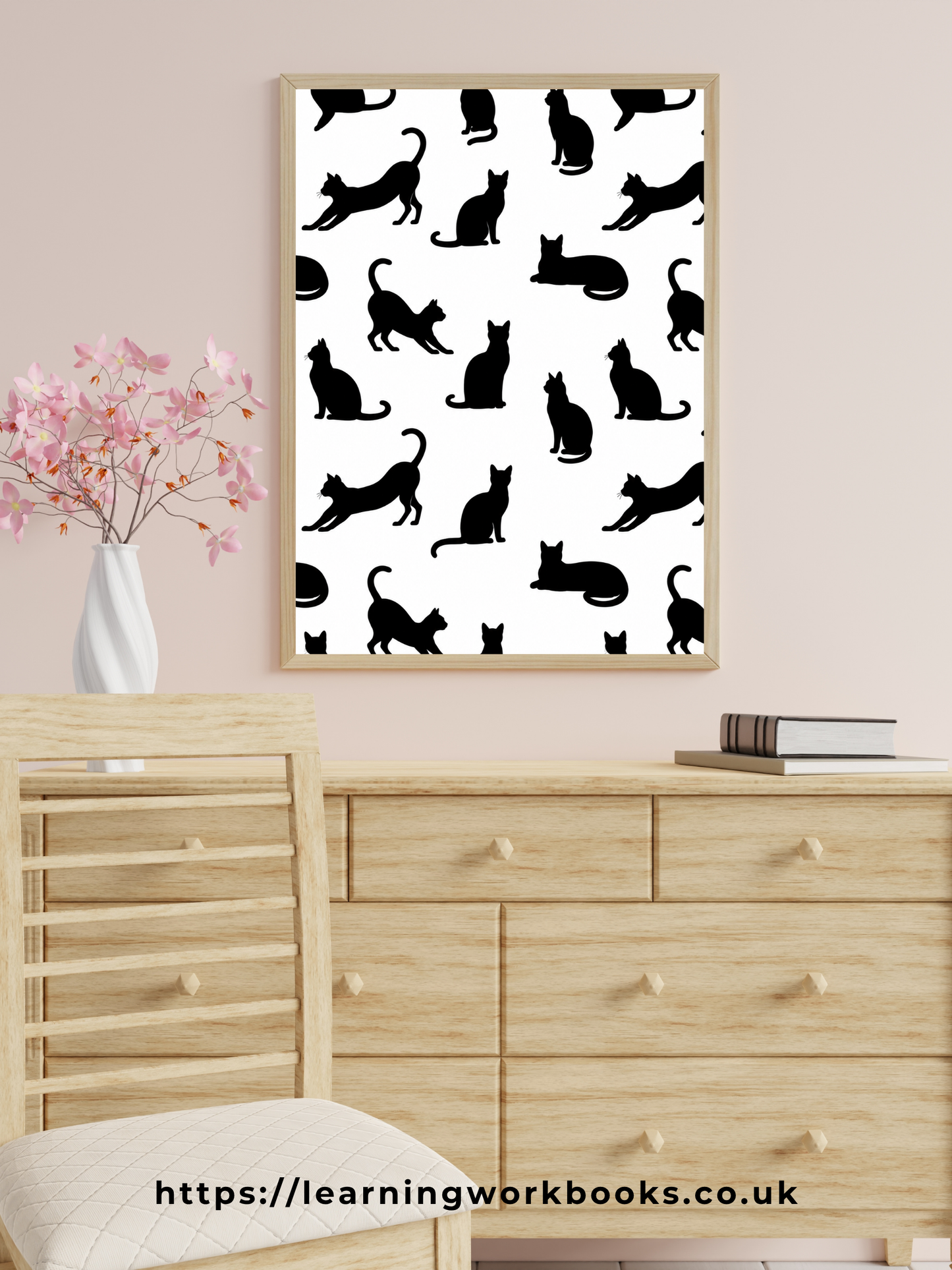 White Minimalist Cat Silhouette Pattern / Animal Patterns Printable Art 3 / Premium Printable Digital Download
